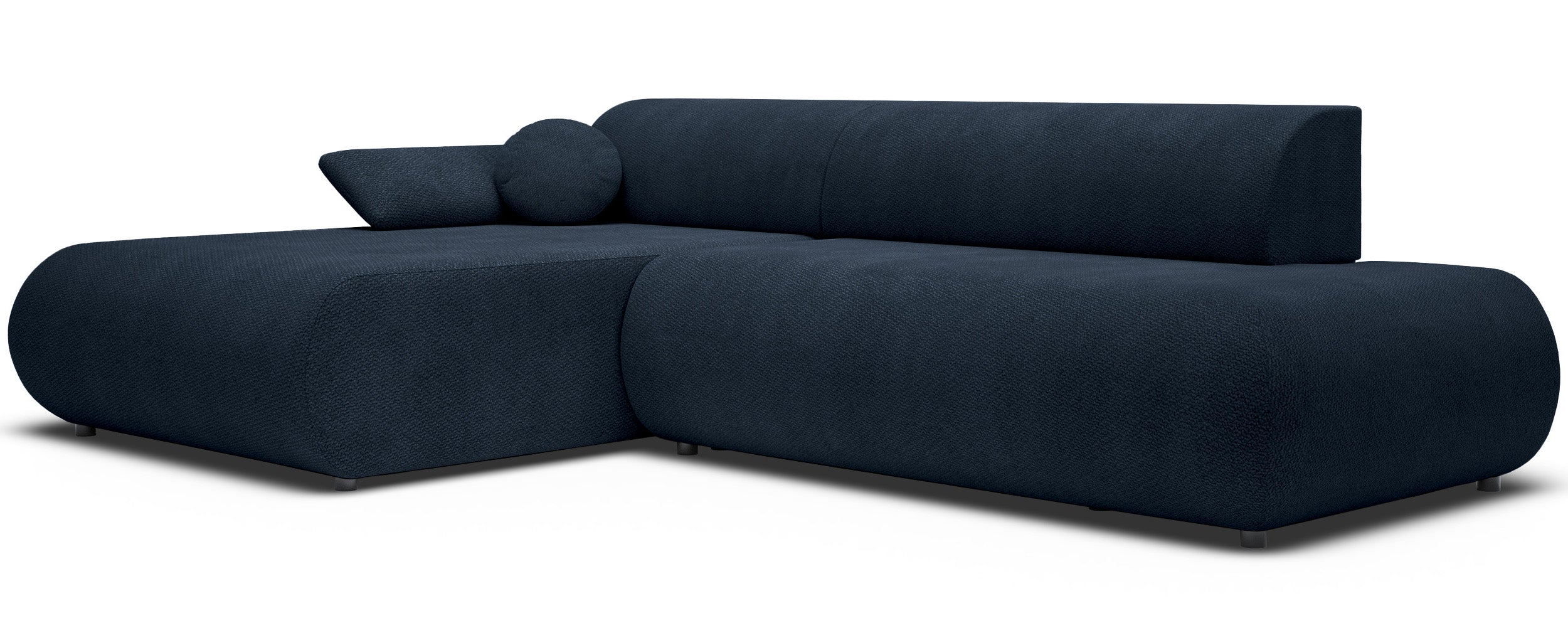 Ecksofa mit Schlafunktion Armone, L-förmig, linksseitig, marineblauer Chenille-Bezug