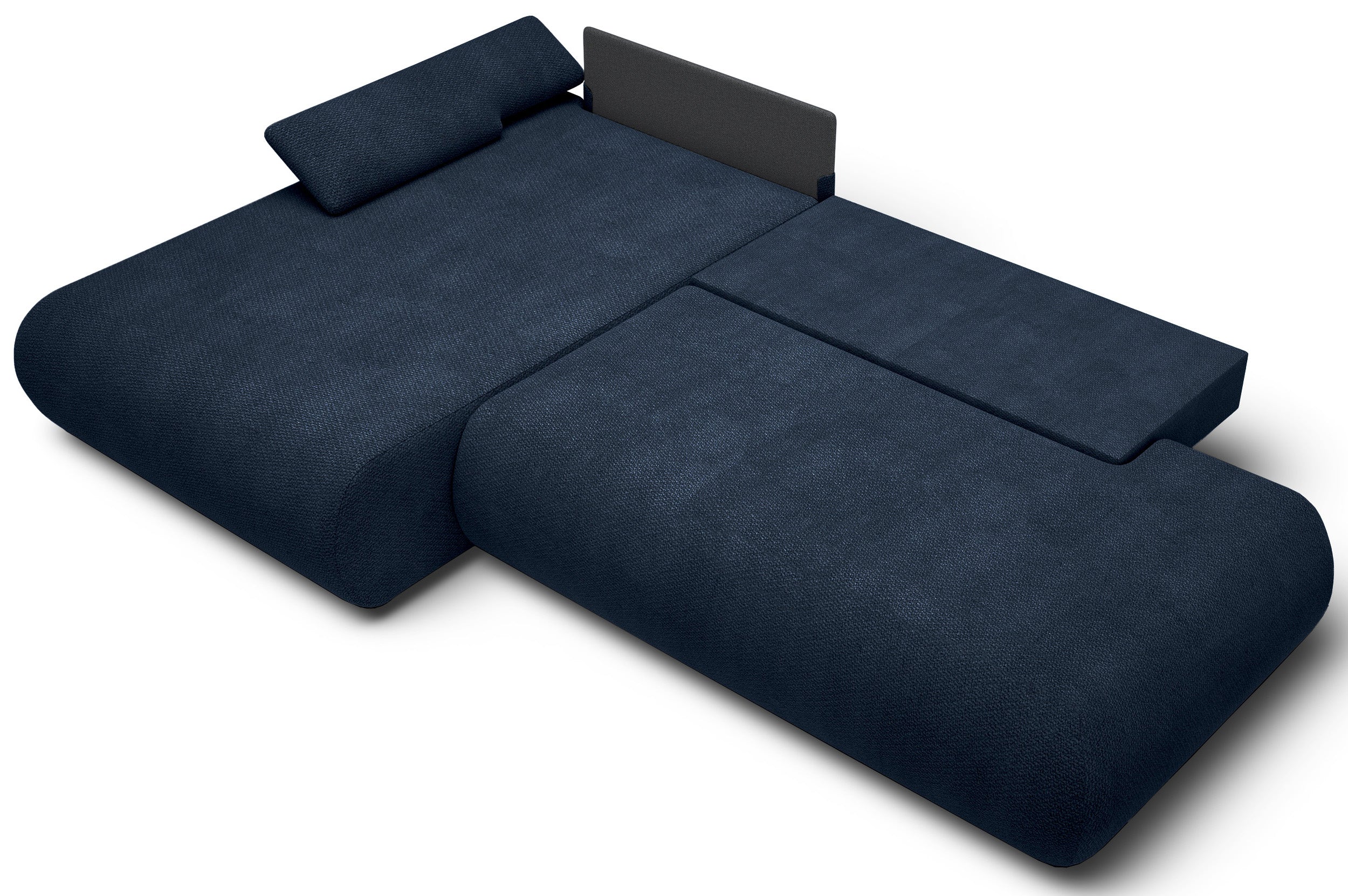 Ecksofa mit Schlafunktion Armone, L-förmig, linksseitig, marineblauer Chenille-Bezug