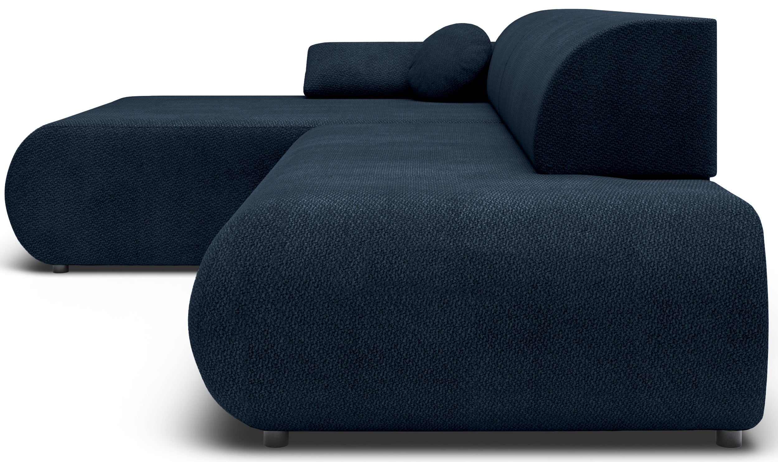 Ecksofa mit Schlafunktion Armone, L-förmig, linksseitig, marineblauer Chenille-Bezug