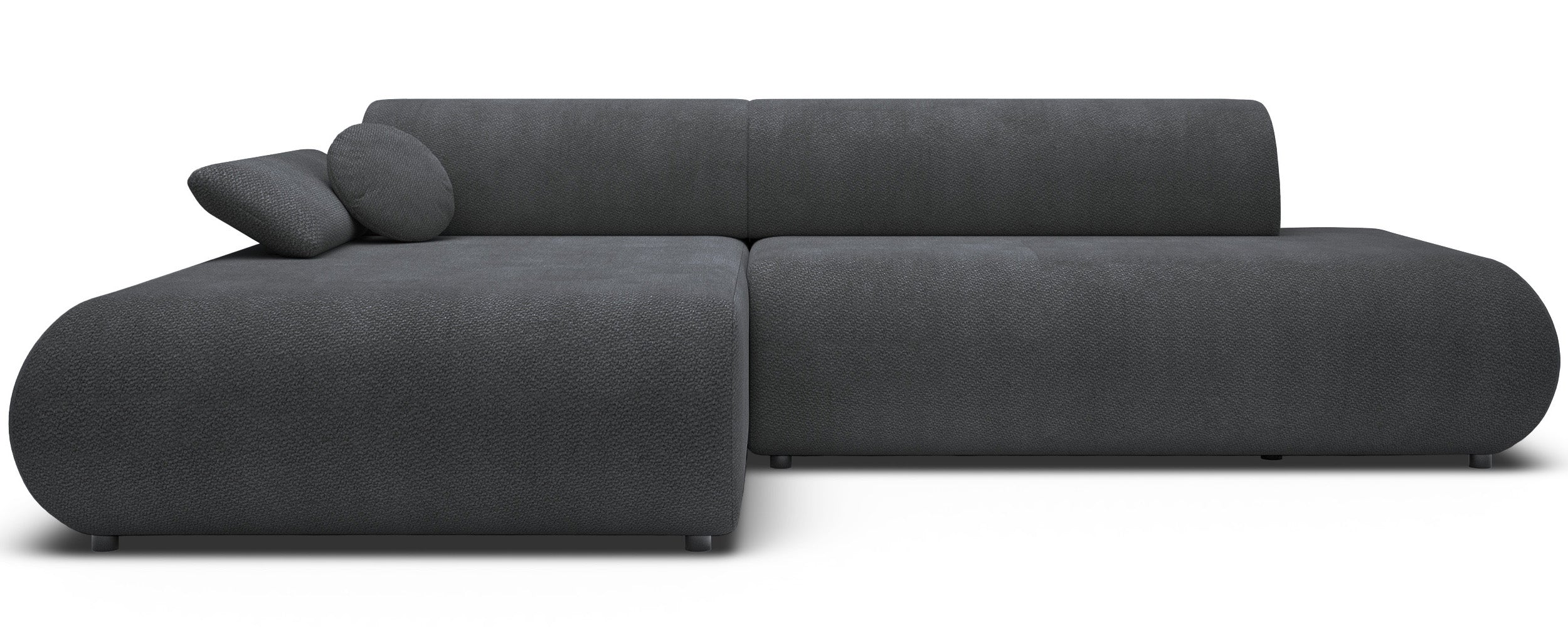 Ecksofa mit Schlaffunktion Armone, L-förmig, linksseitig, grafitfarbener Chenille-Stoff