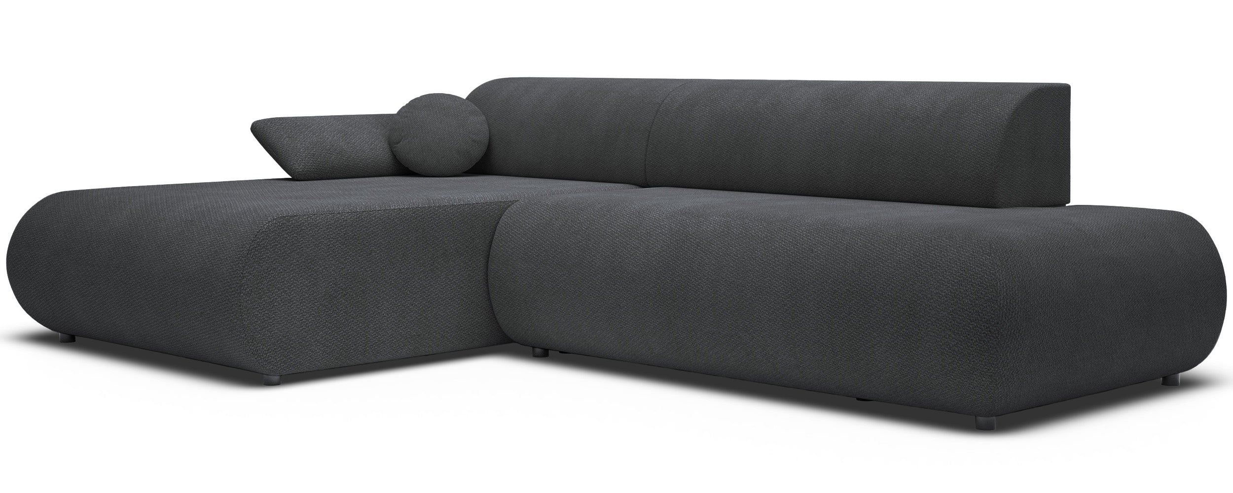 Ecksofa mit Schlaffunktion Armone, L-förmig, linksseitig, grafitfarbener Chenille-Stoff