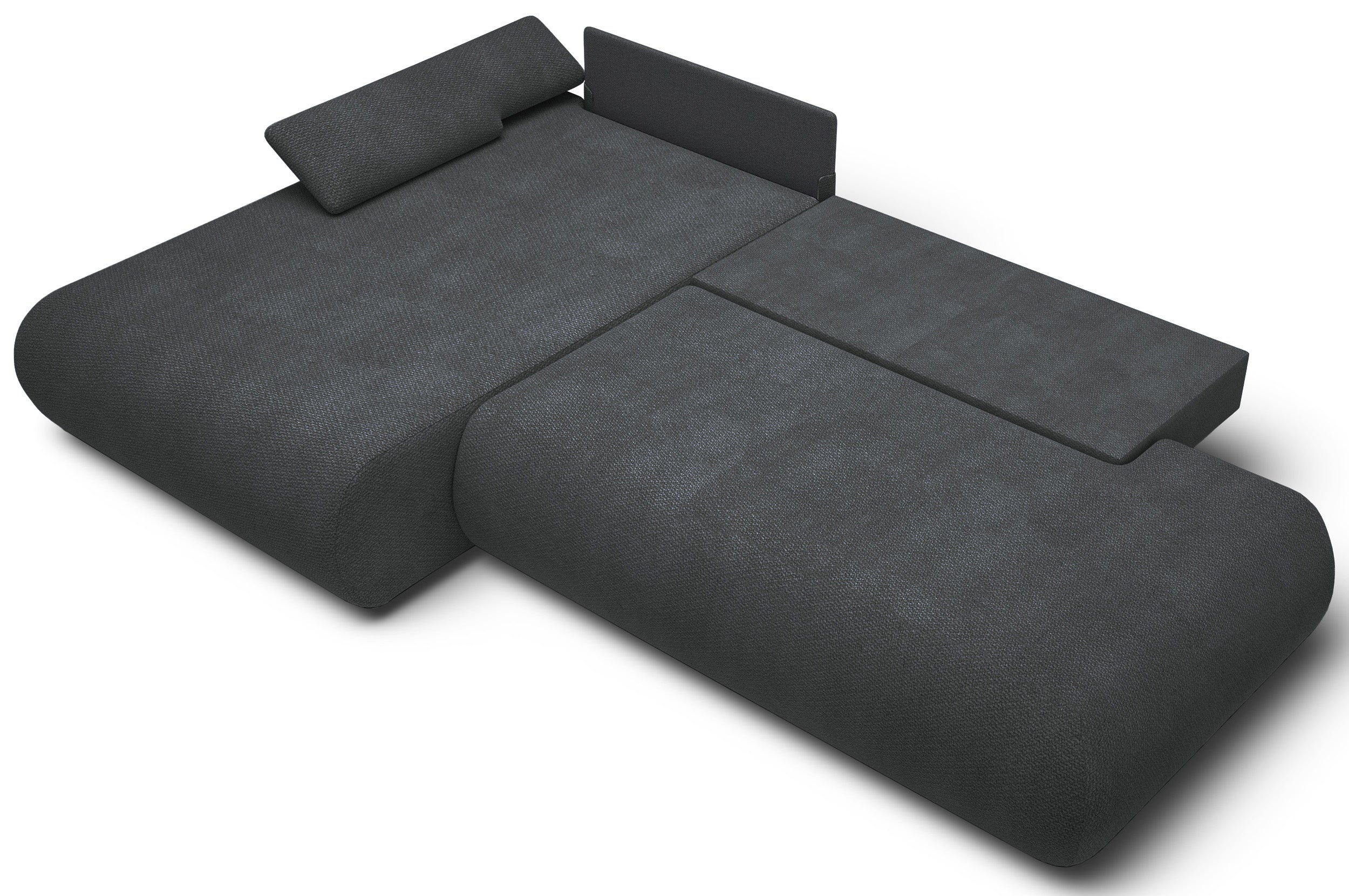 Ecksofa mit Schlaffunktion Armone, L-förmig, linksseitig, grafitfarbener Chenille-Stoff