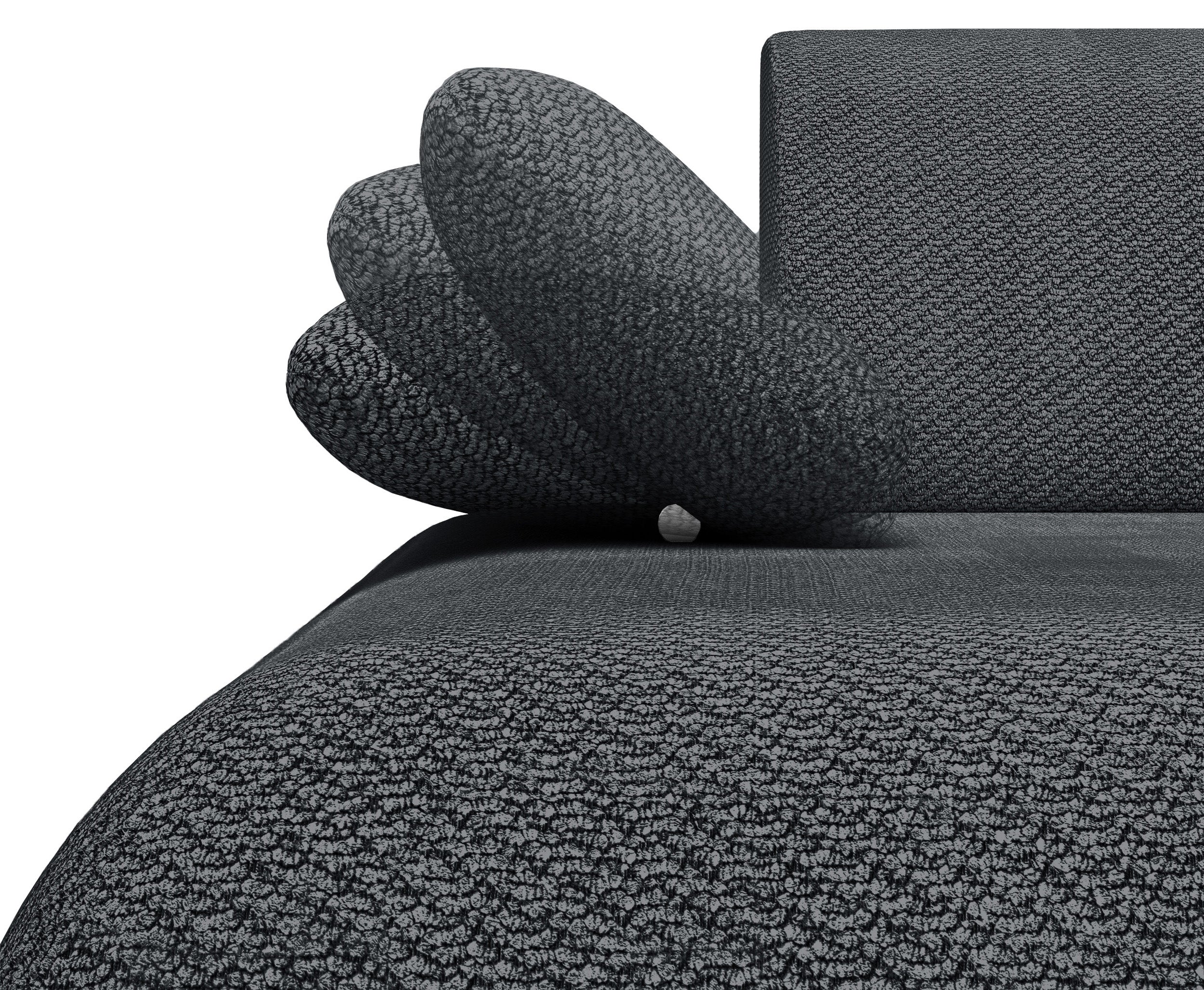 Ecksofa mit Schlaffunktion Armone, L-förmig, linksseitig, grafitfarbener Chenille-Stoff