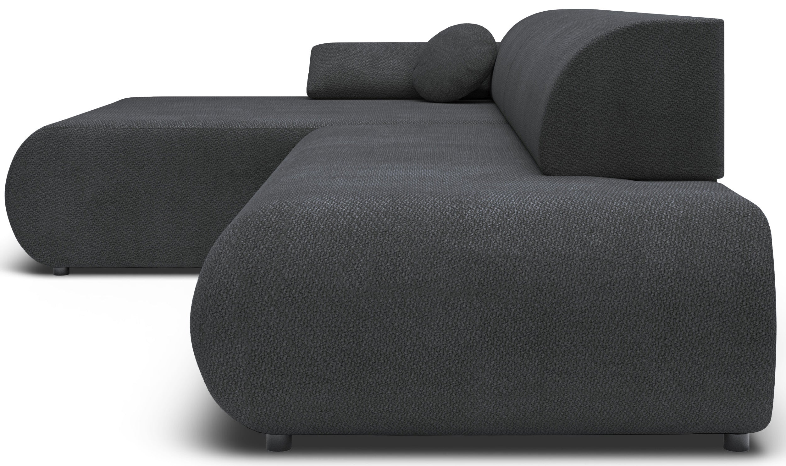 Ecksofa mit Schlaffunktion Armone, L-förmig, linksseitig, grafitfarbener Chenille-Stoff
