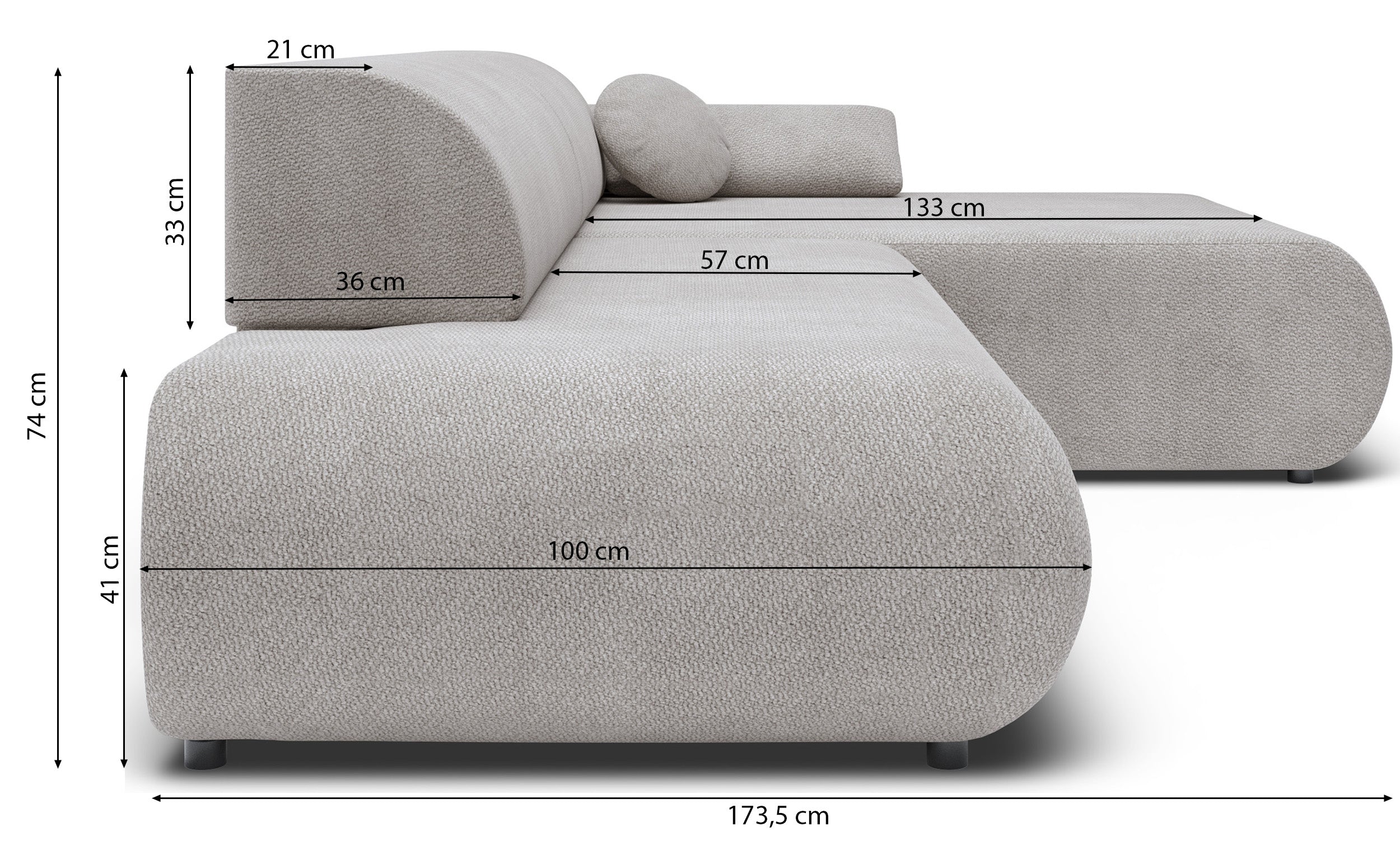 Ecksofa mit Schlaffunktion Armone, L-förmig, linksseitig, hellgrauer Chenille-Stoff