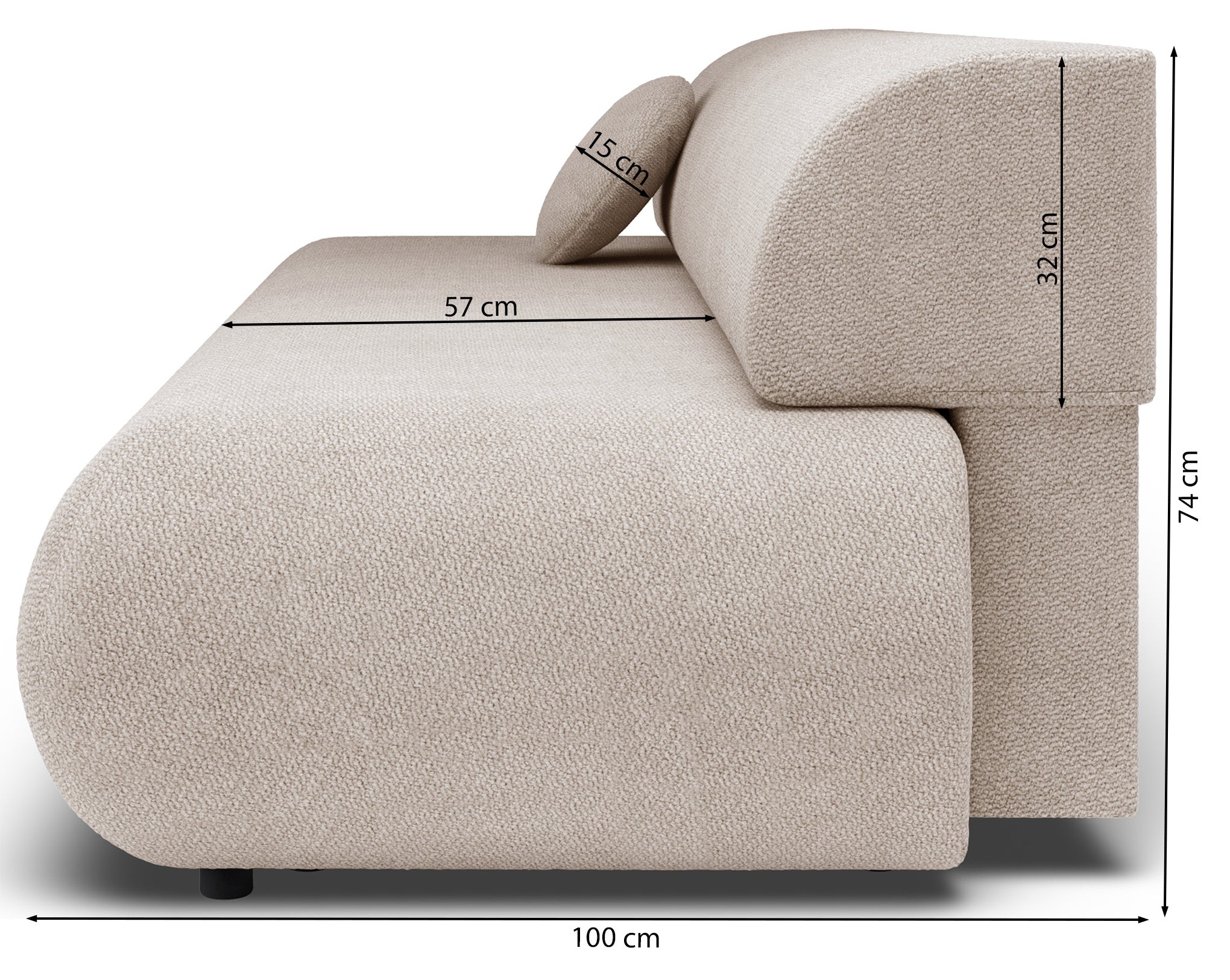 Dreisitziges ausklappbares Sofa Armone in hellbeigem Chenille-Stoff
