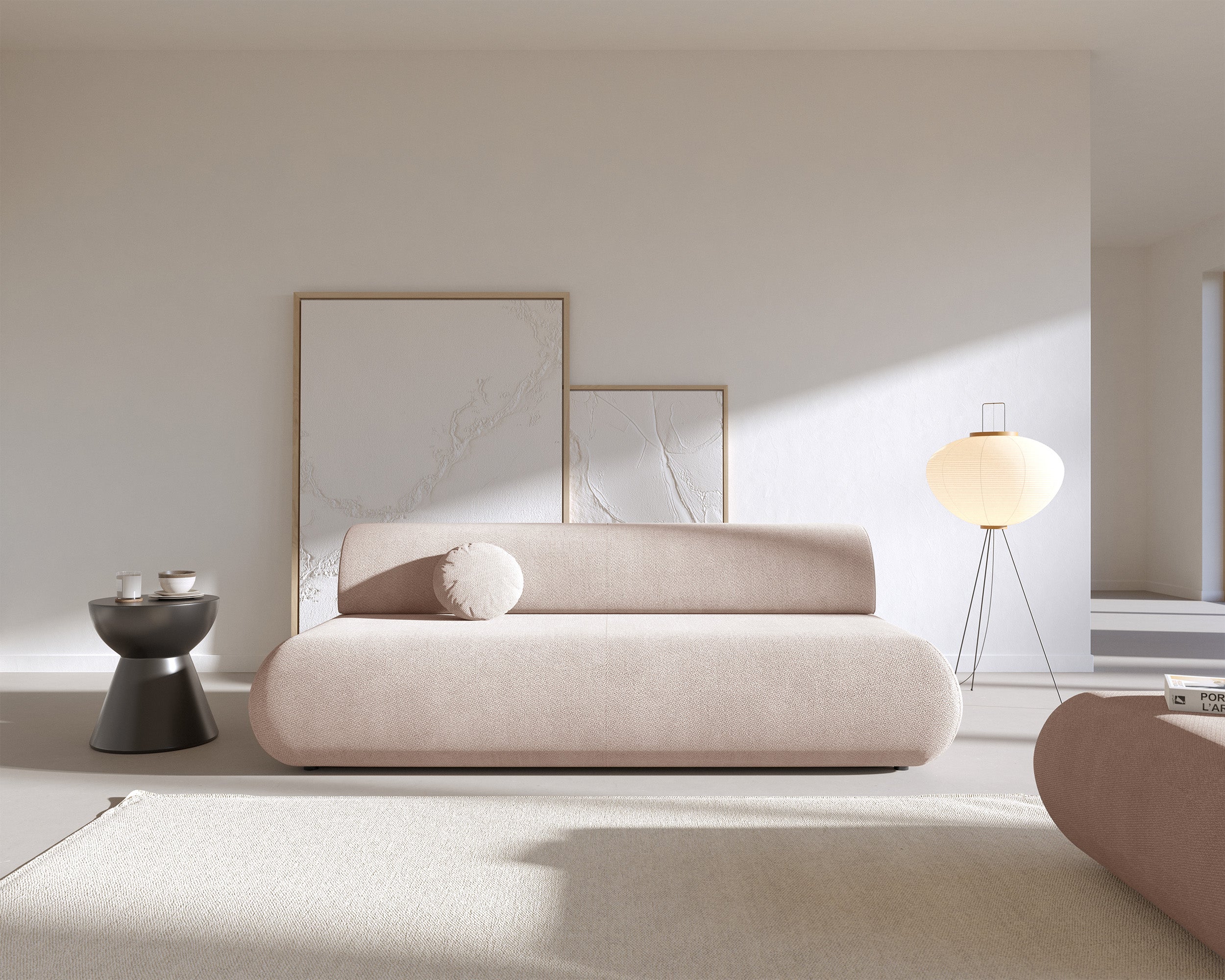 Dreisitziges ausklappbares Sofa Armone in hellbeigem Chenille-Stoff