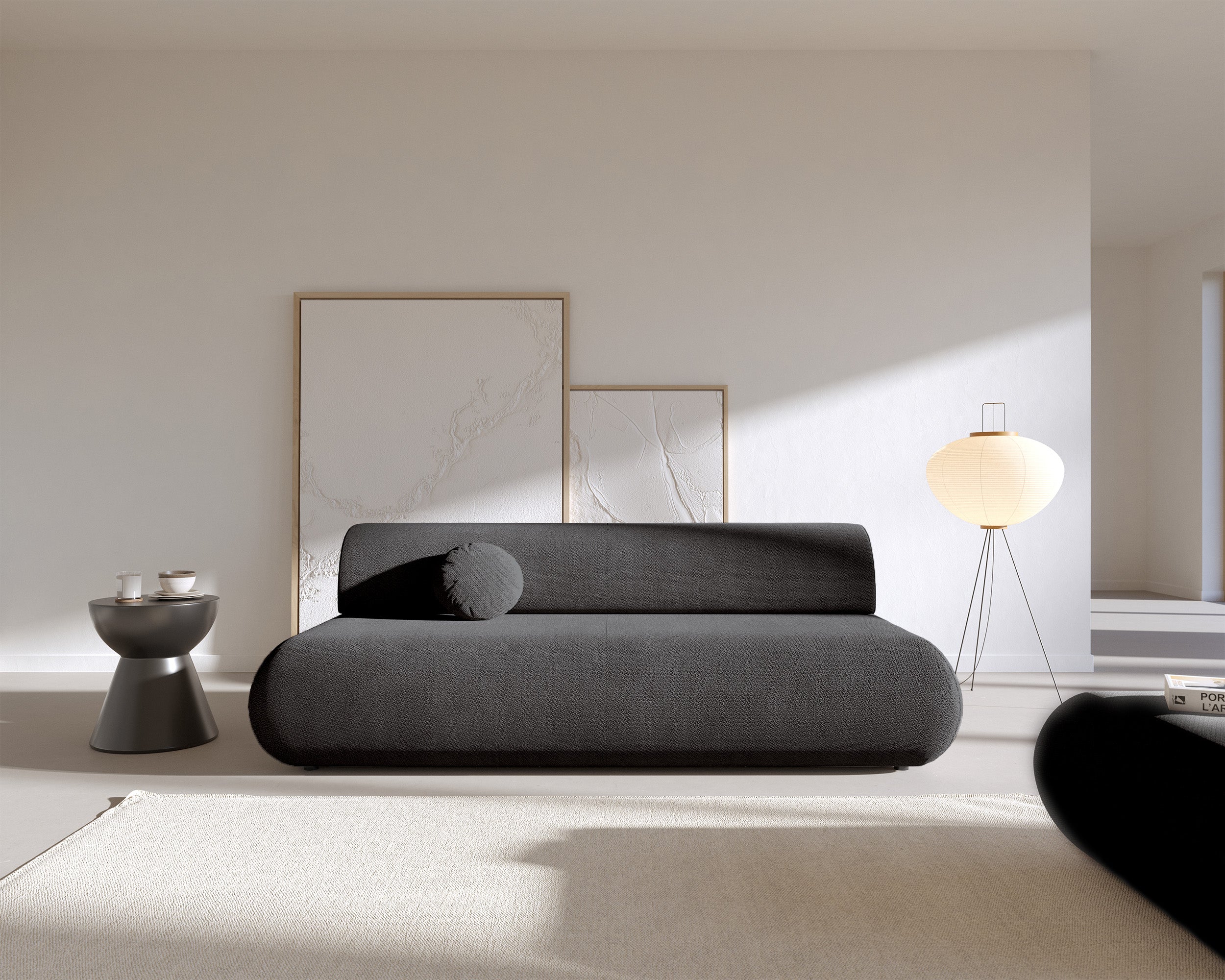 Dreisitziges ausklappbares Sofa Armone in Graphit Chenille