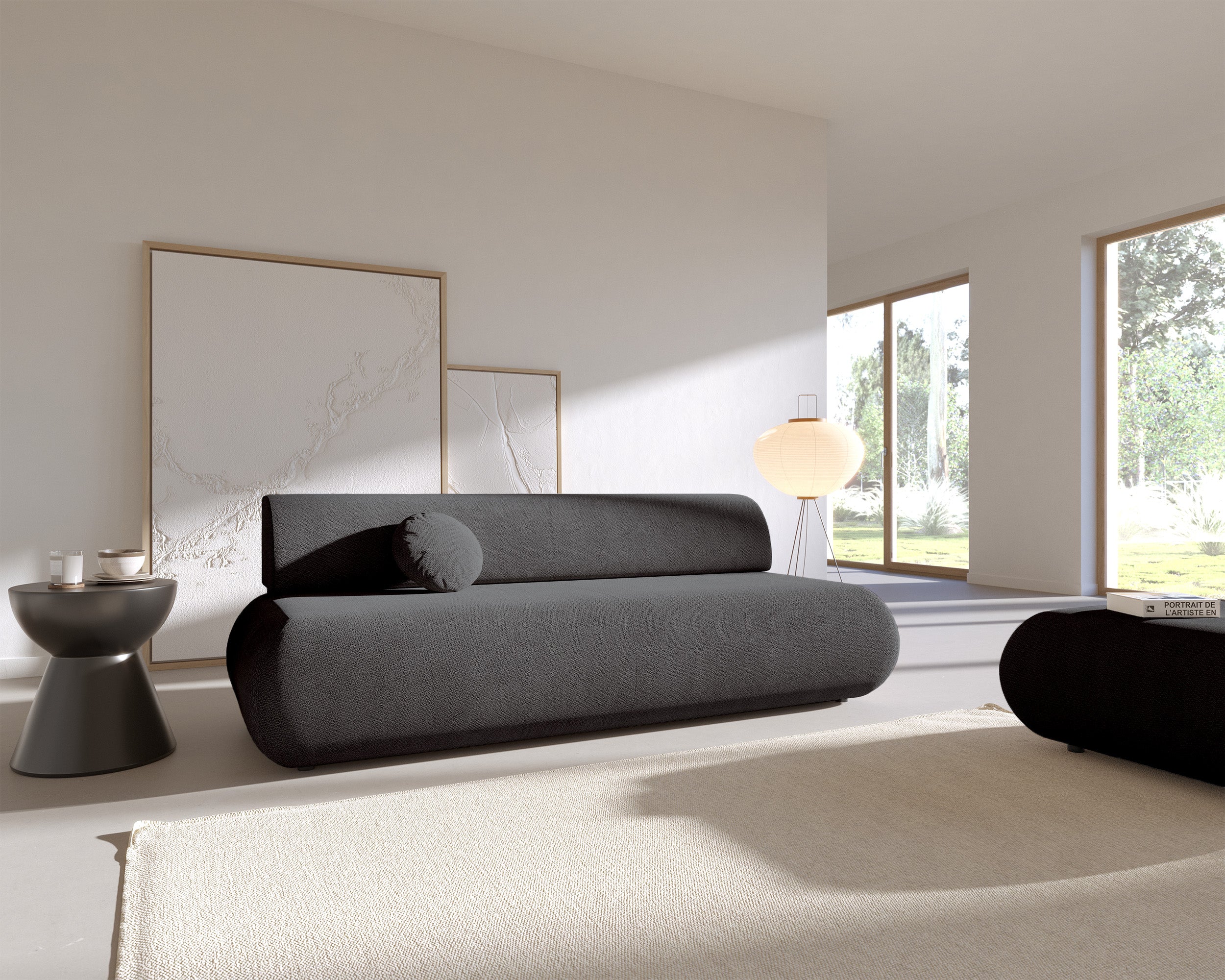 Dreisitziges ausklappbares Sofa Armone in Graphit Chenille