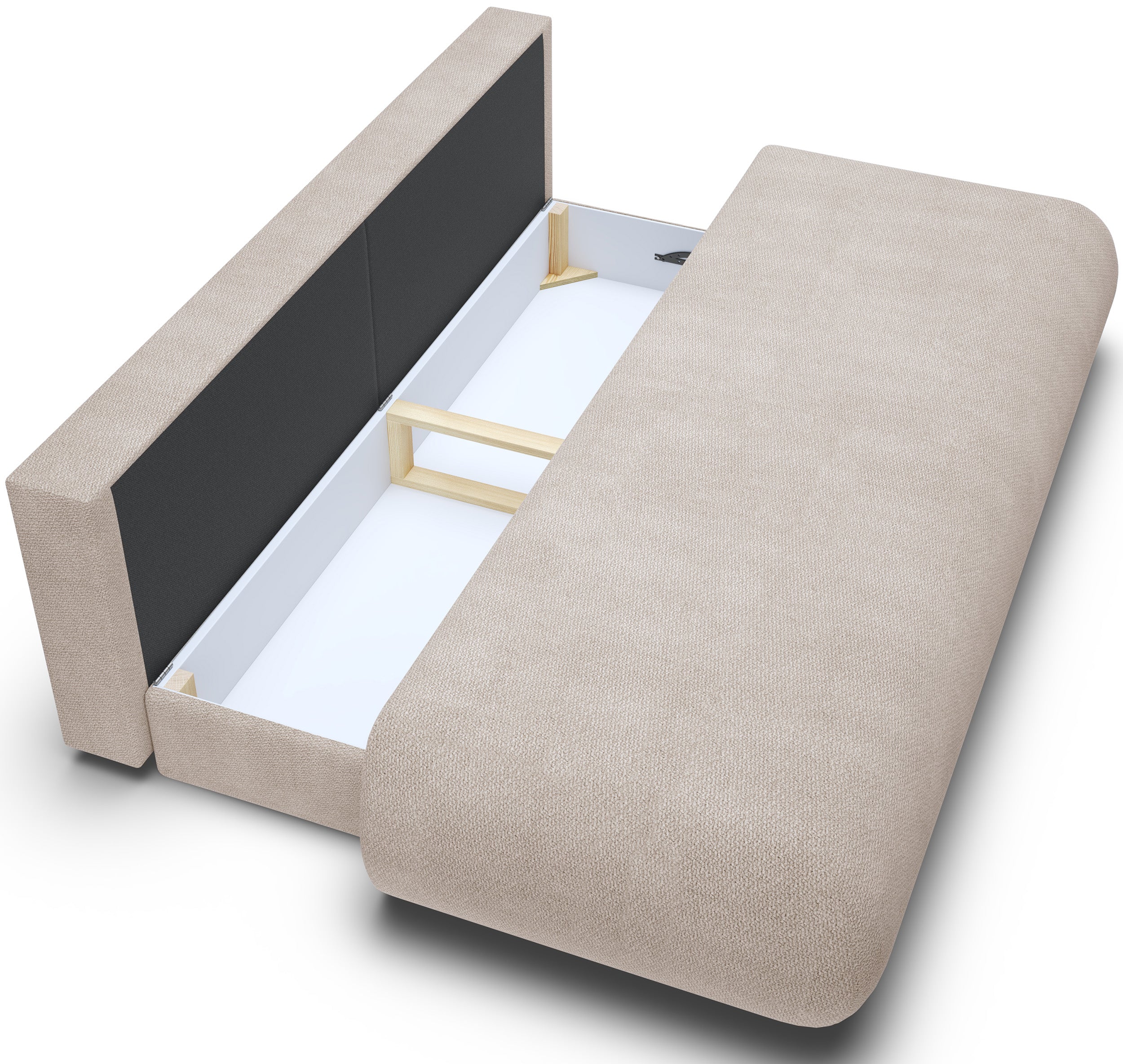 Dreisitziges ausklappbares Sofa Armone in hellbeigem Chenille-Stoff