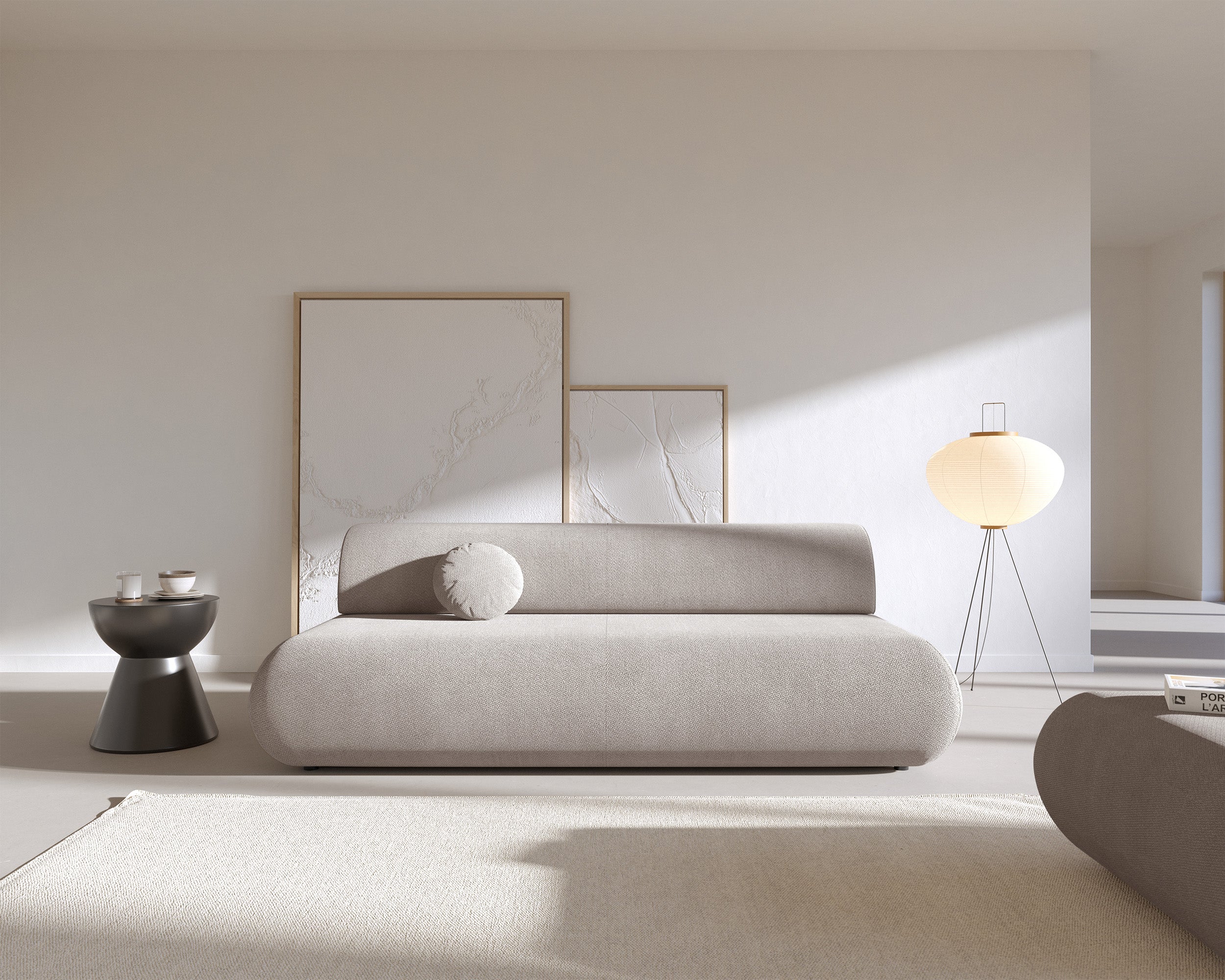 Dreisitziges ausklappbares Sofa Armone in Hellgrau Chenille