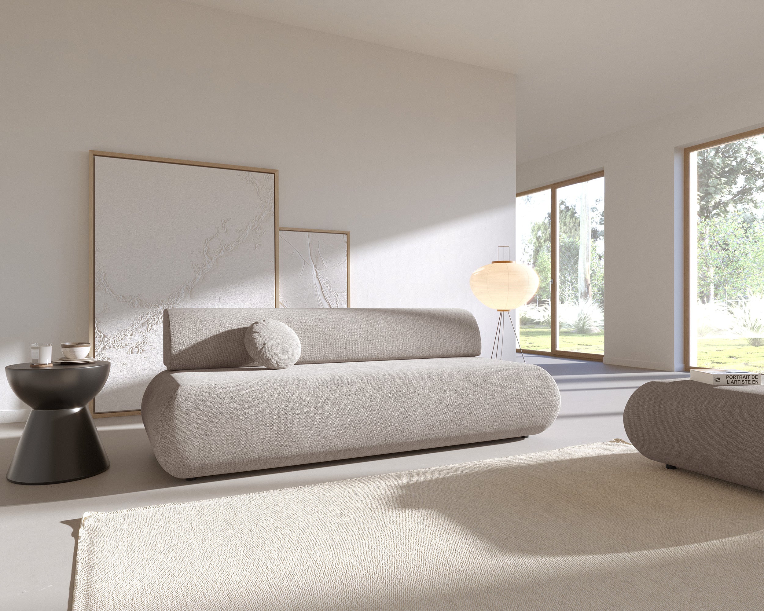 Dreisitziges ausklappbares Sofa Armone in Hellgrau Chenille