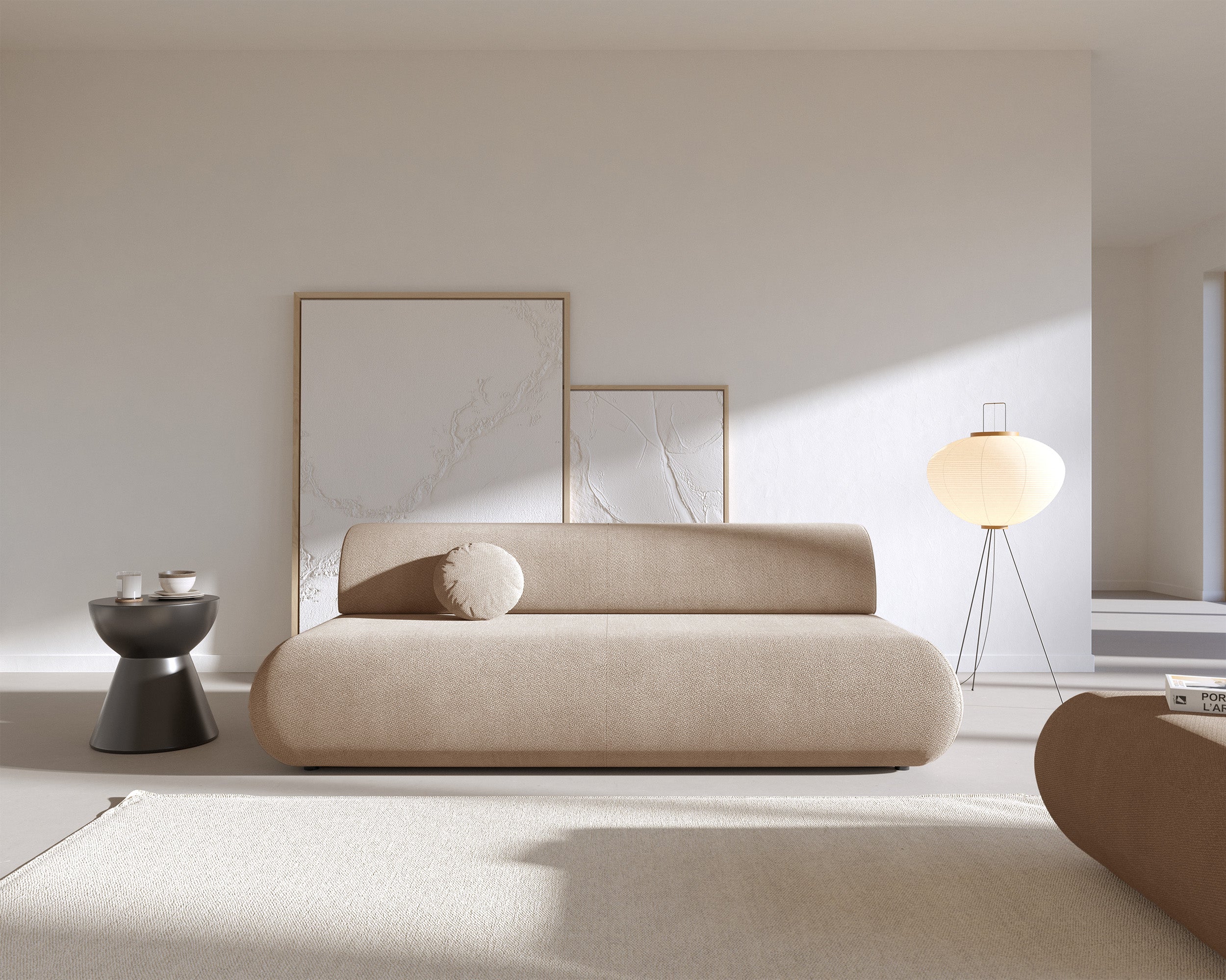 Dreisitziges ausklappbares Sofa Armone in Beige, Chenille