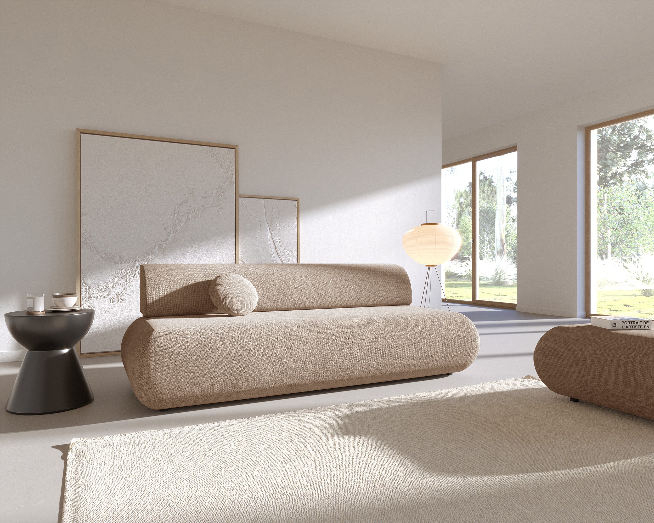 Dreisitziges ausklappbares Sofa Armone in Beige, Chenille
