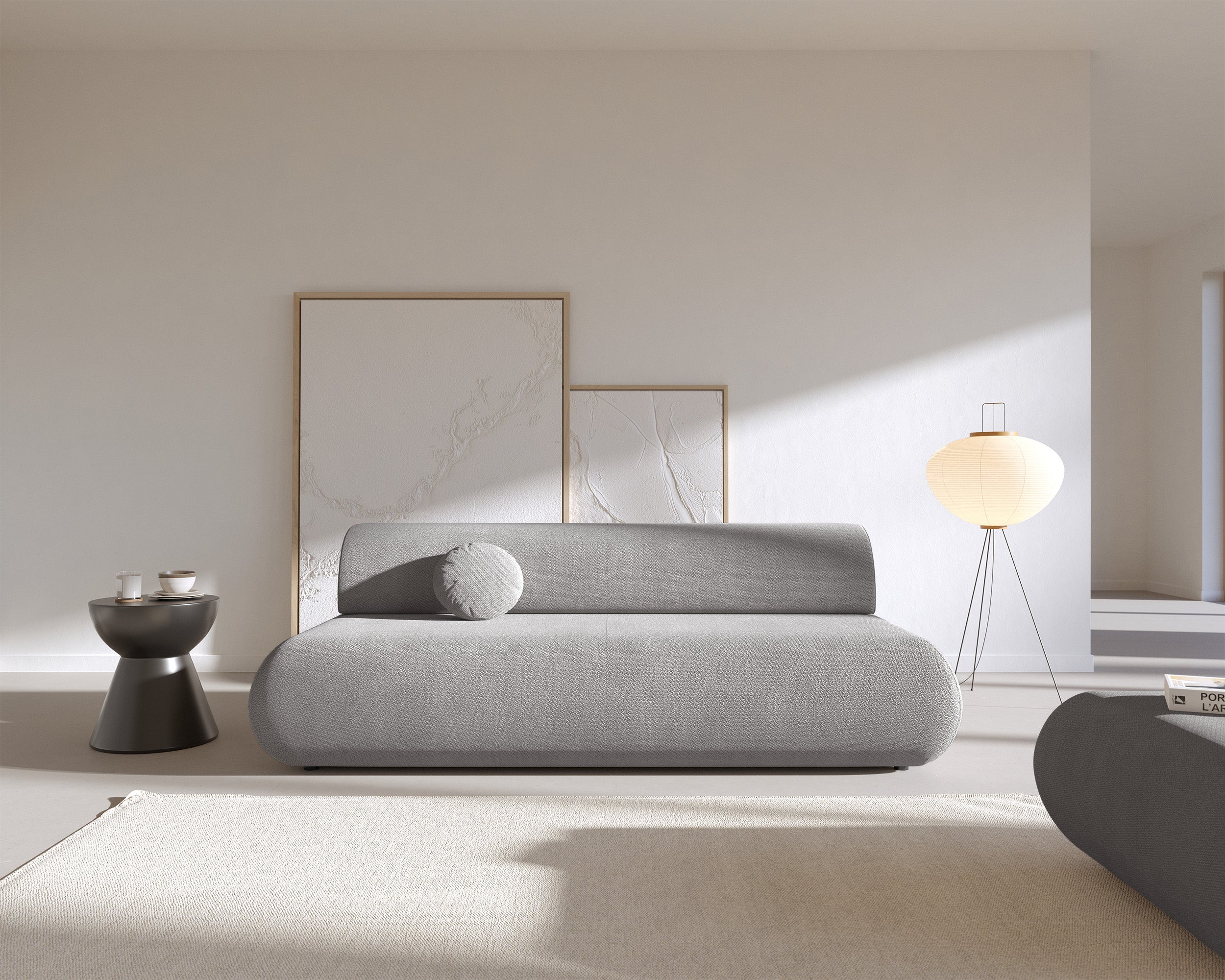 Dreisitziges ausklappbares Sofa Armone in grauem Chenille