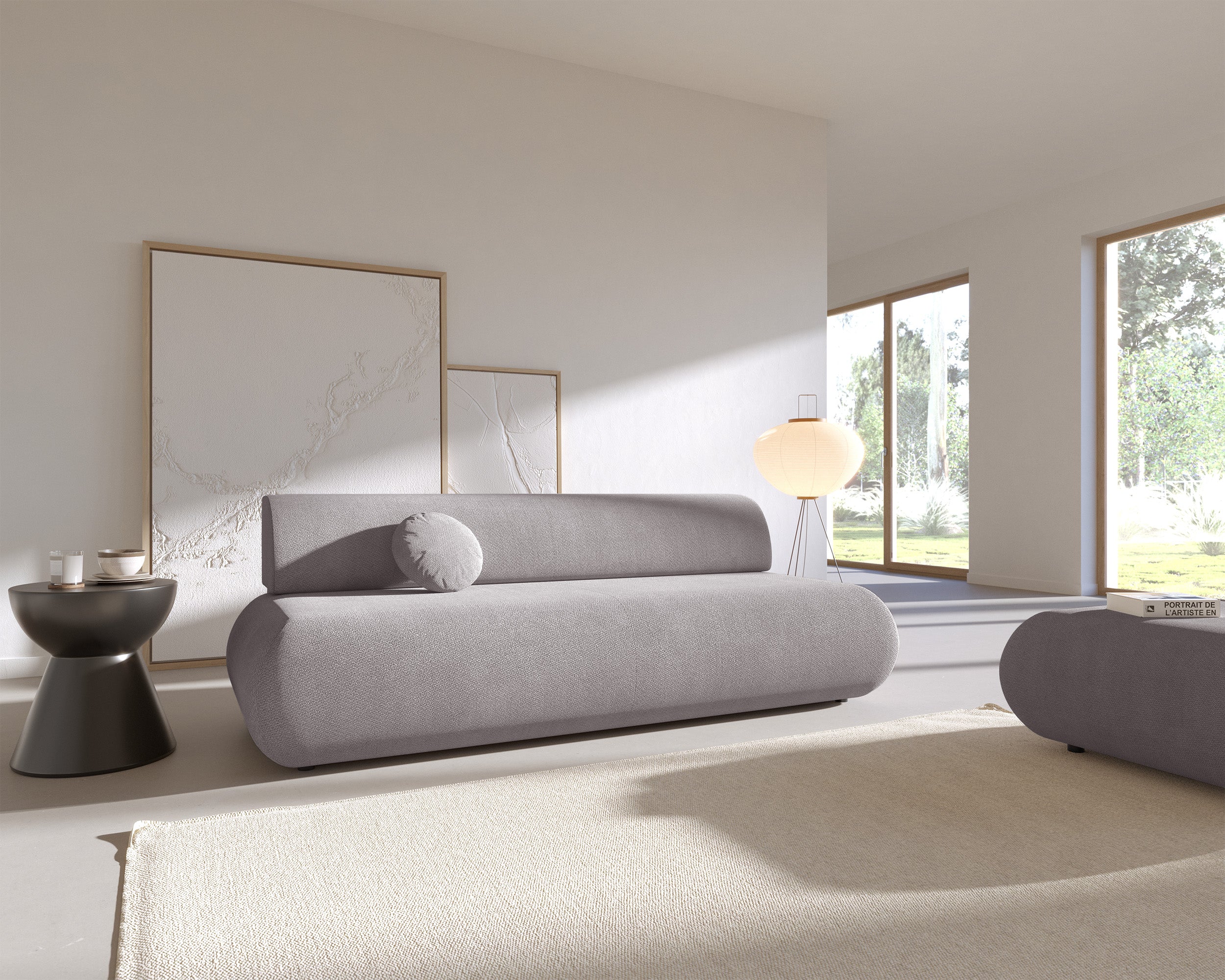Dreisitziges ausklappbares Sofa Armone in grauem Chenille