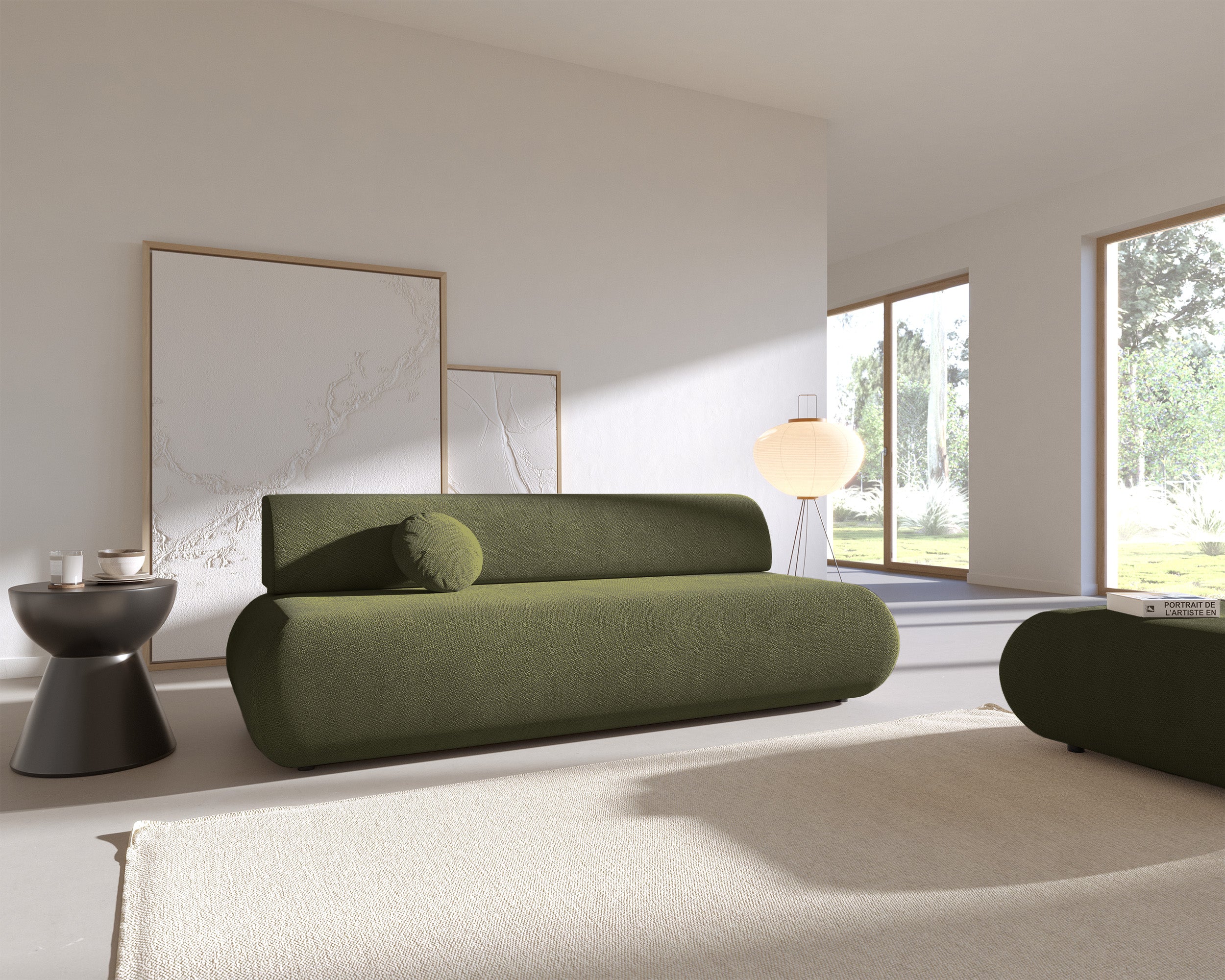 Drei-Sitzer-Schlafsofa Armone in Olivgrün Chenille