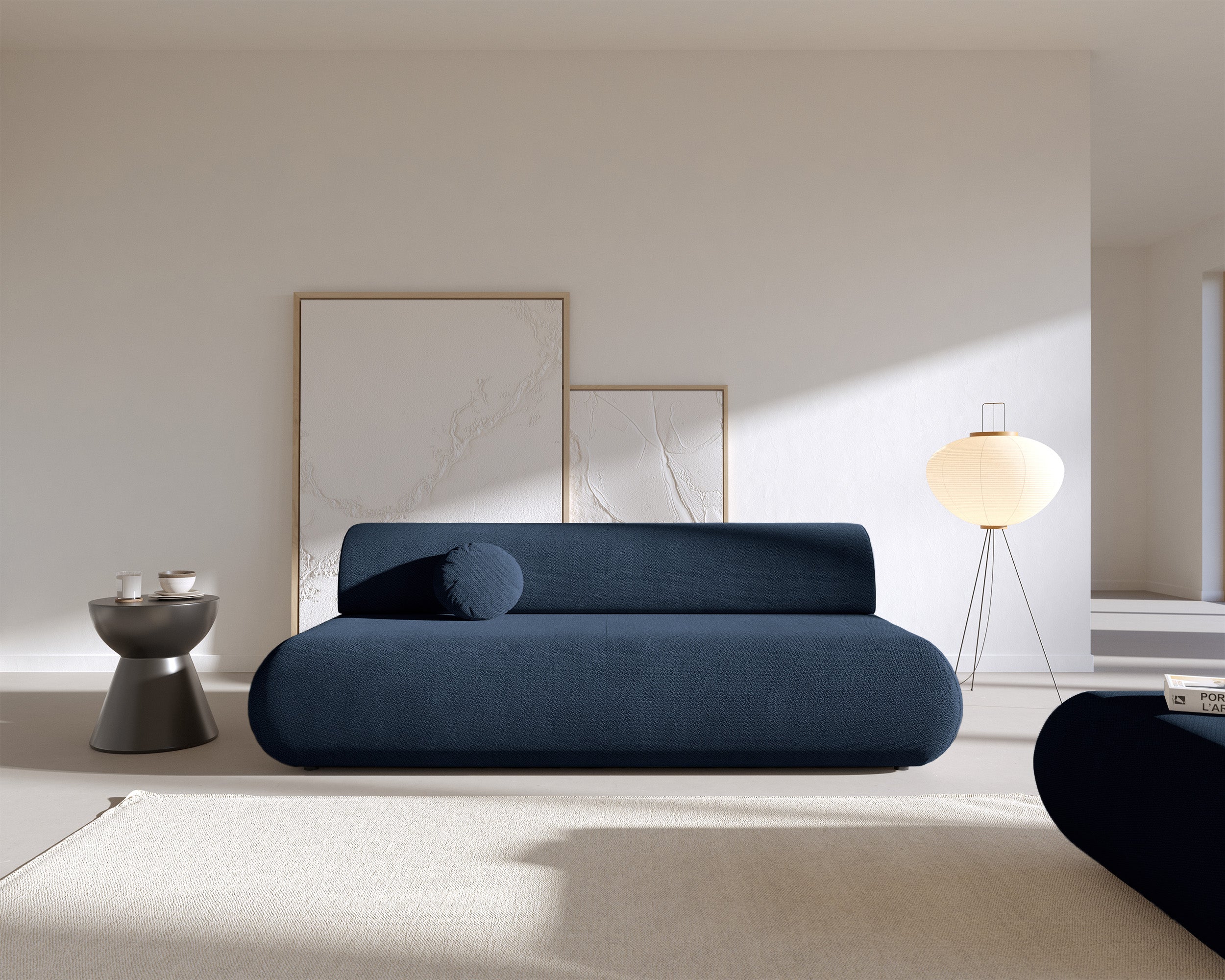Dreisitziges, ausklappbares Sofa Armone in Marineblau aus Chenille