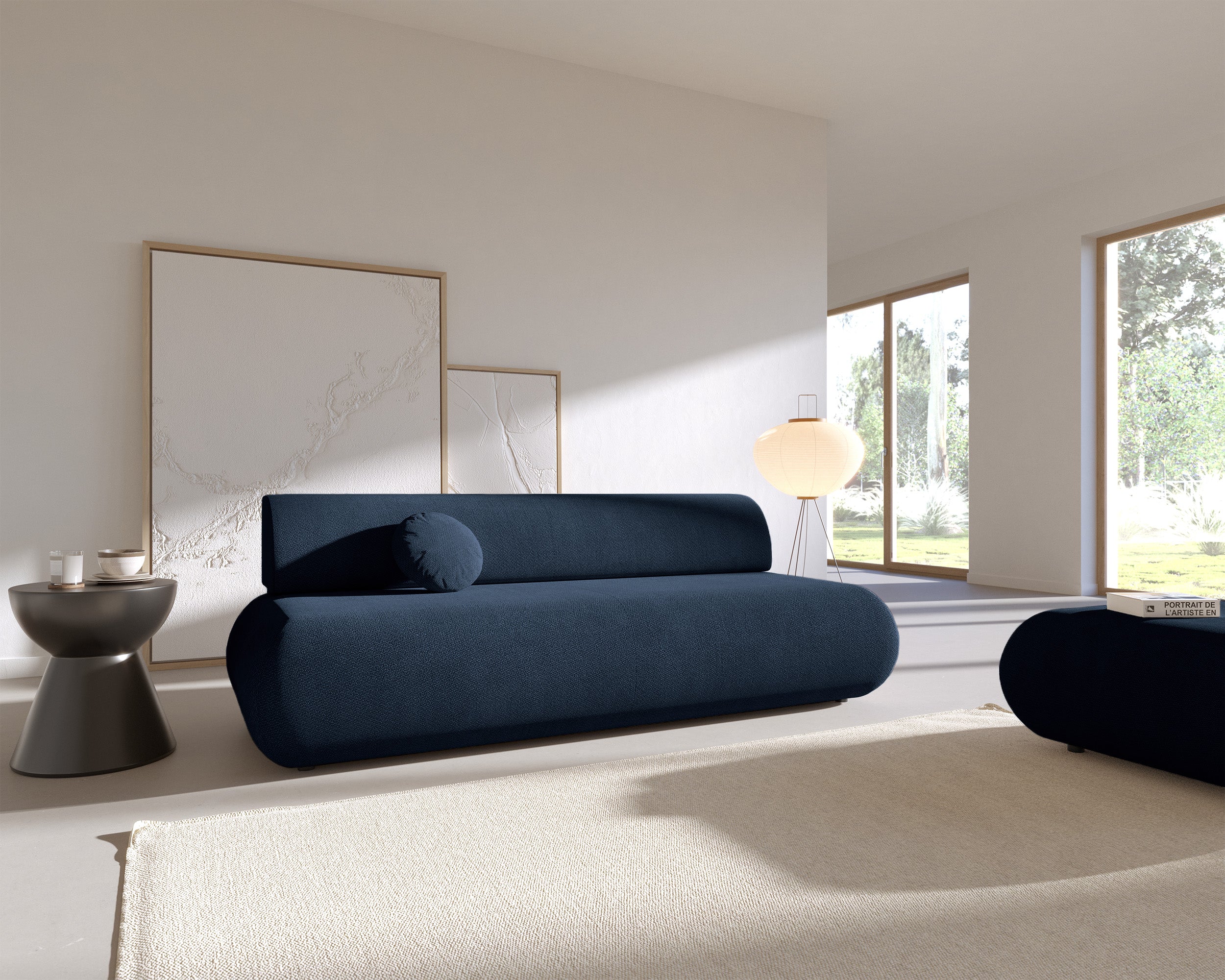 Dreisitziges, ausklappbares Sofa Armone in Marineblau aus Chenille