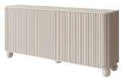 Kommode Arvello mit Fräsungen, dreitürig, 163 cm, auf kugelförmigen Beinen, Sandbeige