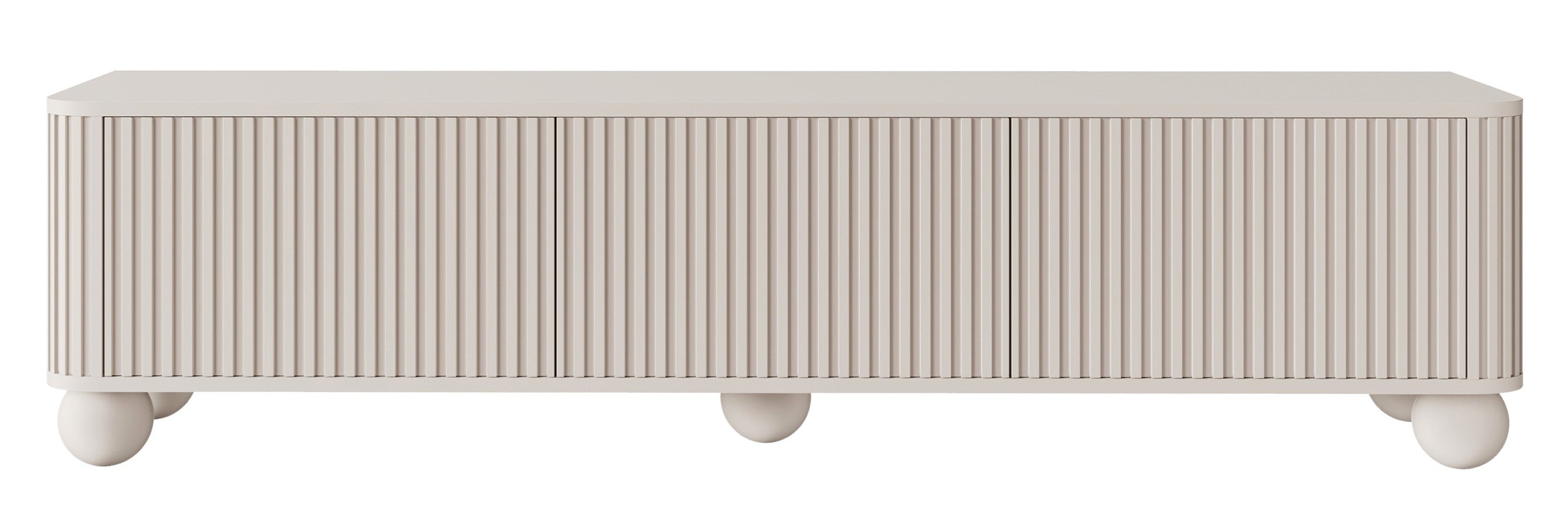 TV-Schrank Arvello mit Rillen, dreitürig, 163 cm, auf Kugelfüßen, sandbeige