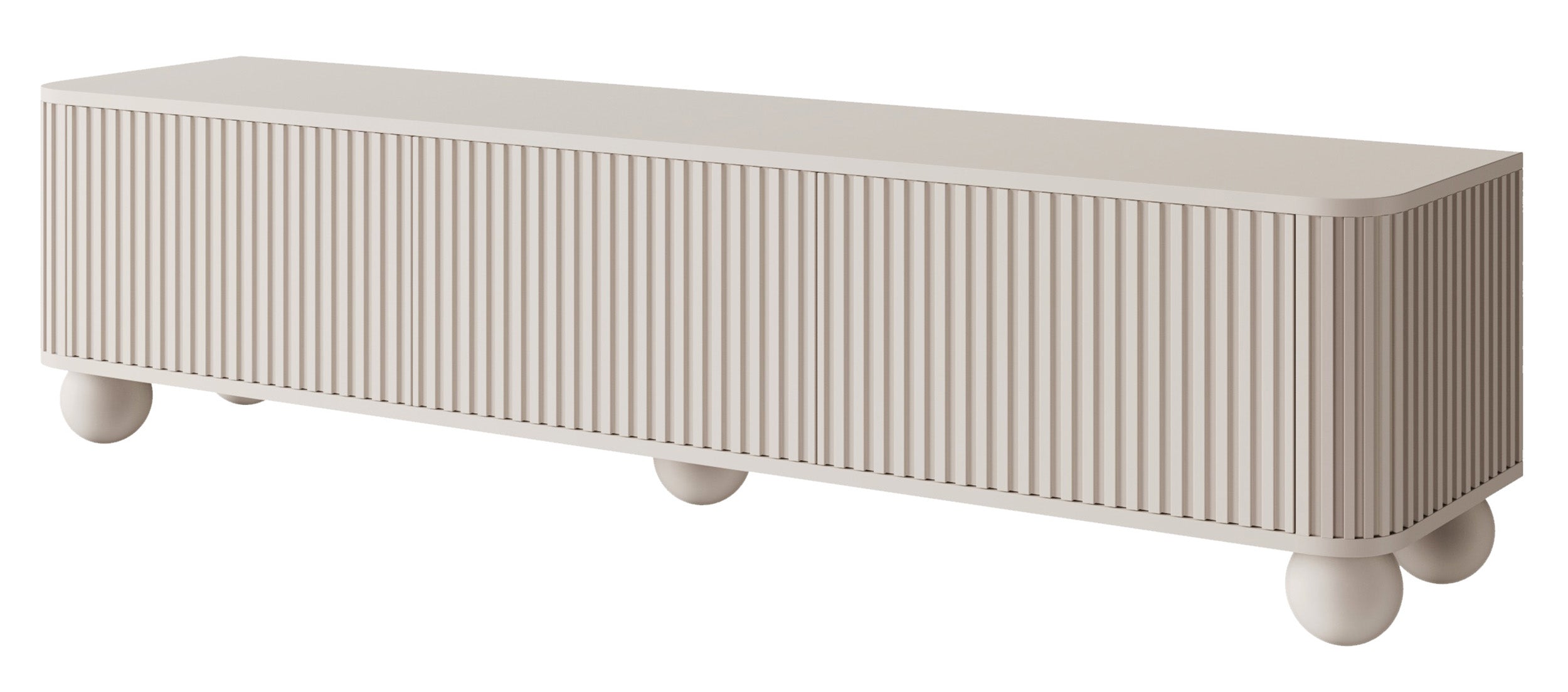 TV-Schrank Arvello mit Rillen, dreitürig, 163 cm, auf Kugelfüßen, sandbeige