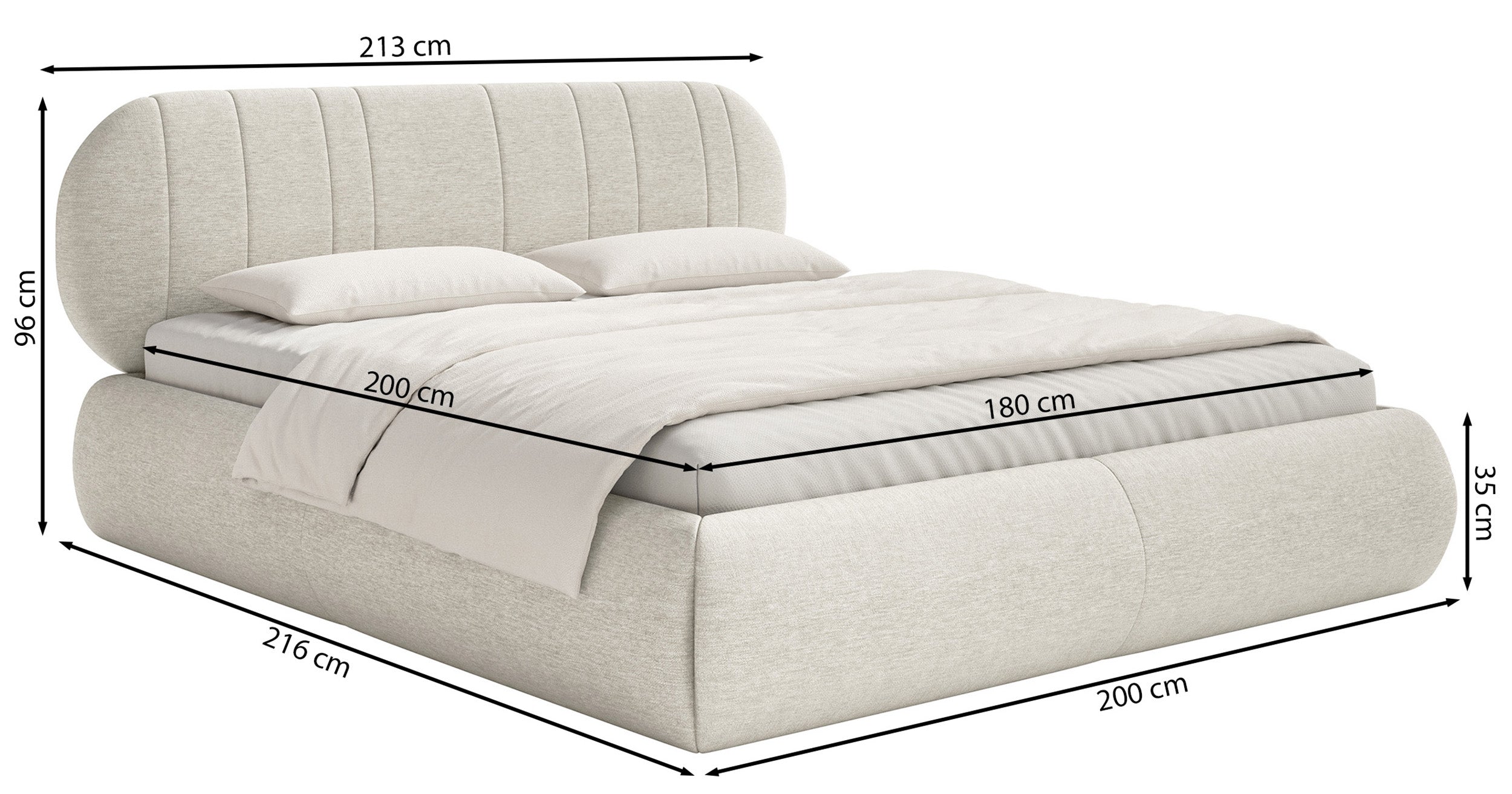 Polsterbett 180x200 cm Asmelio mit Stauraum, Metallrahmen, grau-beige Geflecht