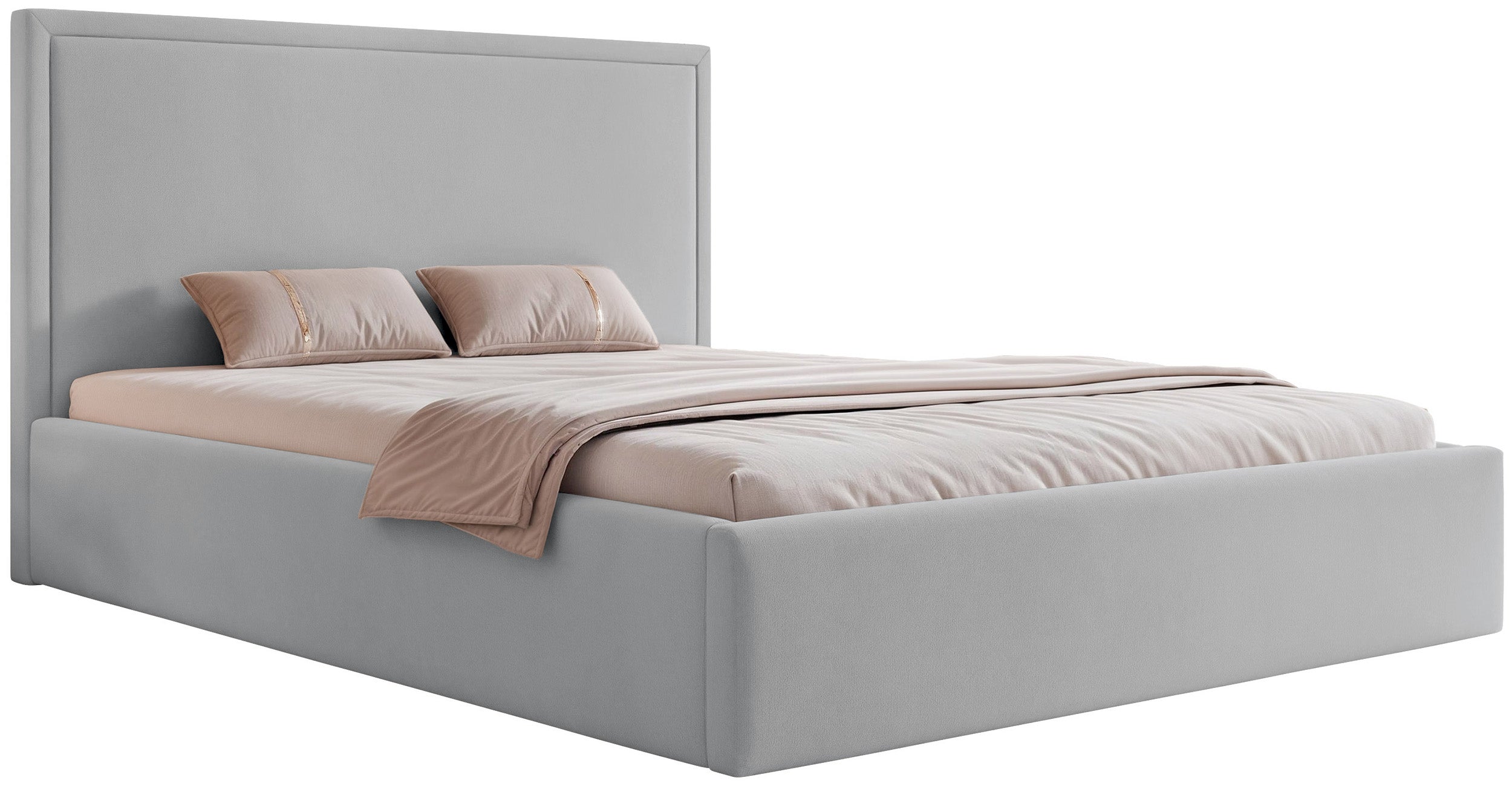Polsterbett 180x200 cm Asurro mit Stauraum, Metallrahmen, grauer hydrophober Samt
