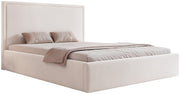 Gepolstertes Bett 160x200 cm Asurro mit Stauraum, Metallrahmen, cremefarbener, wasserabweisender Samt