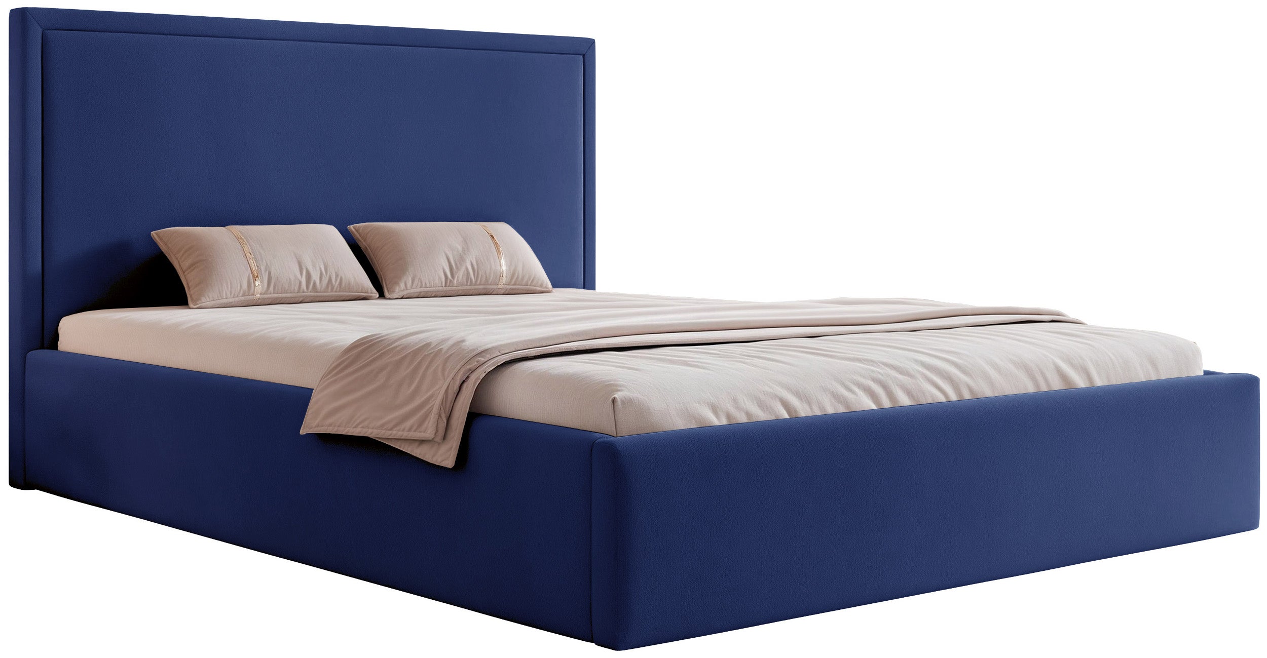 Polsterbett 140x200 cm Asurro mit Stauraum, Metallrahmen, blauer hydrophober Samt