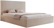 Gepolstertes Bett 180x200 cm Asurro mit Stauraum, Metallrahmen, beige Velours, wasserabweisend