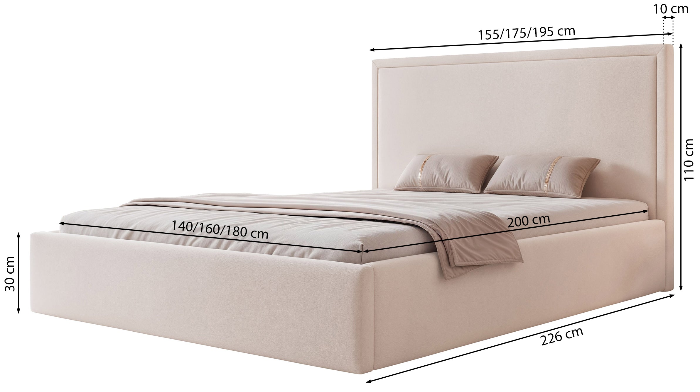 Polsterbett 180x200 cm Asurro mit Stauraum, Metallrahmen, grauer hydrophober Samt