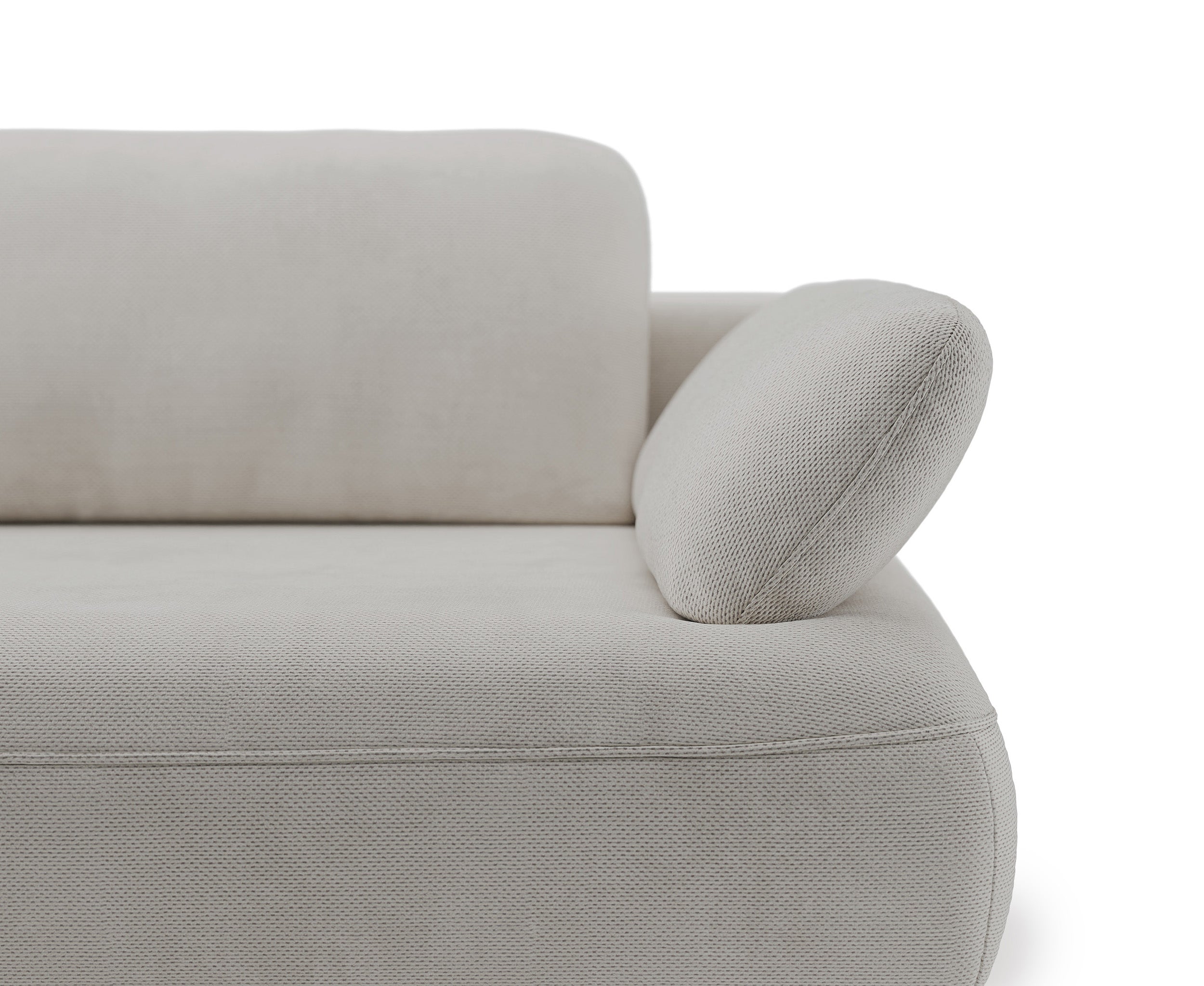 Ecksofa mit Schlaffunktion Avolla, L-förmig, linksseitig, mit Stauraum, grau-beiger hydrophober Chenille-Bezug
