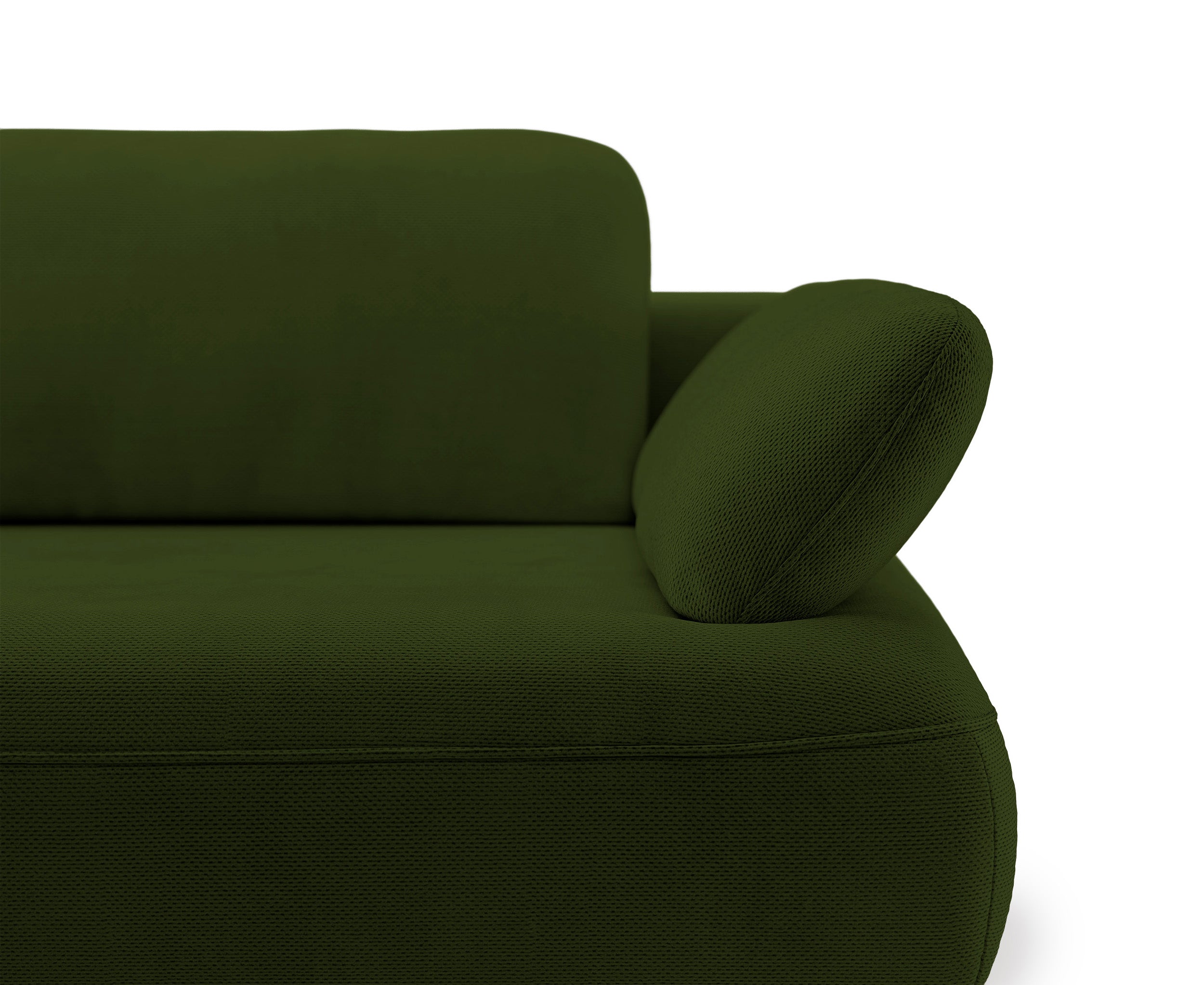 Ecksofa mit Schlaffunktion Avolla, L-förmig, linksseitig, mit Stauraum, olivgrüner hydrophober Chenillestoff