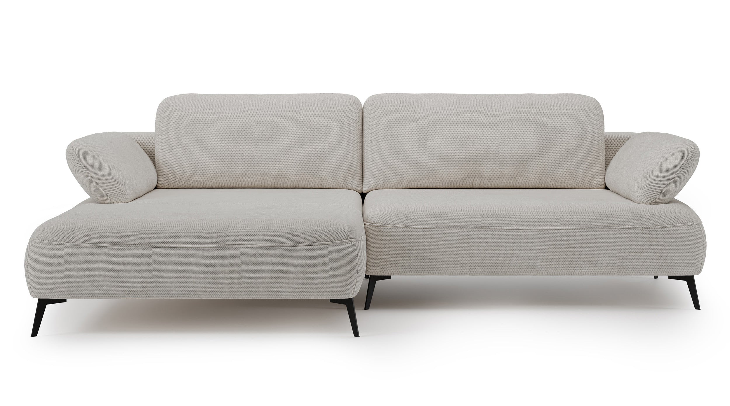 Ecksofa mit Schlaffunktion Avolla, L-förmig, linksseitig, mit Stauraum, grau-beiger hydrophober Chenille-Bezug