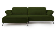 Ecksofa mit Schlaffunktion Avolla, L-förmig, linksseitig, mit Stauraum, olivgrüner hydrophober Chenillestoff