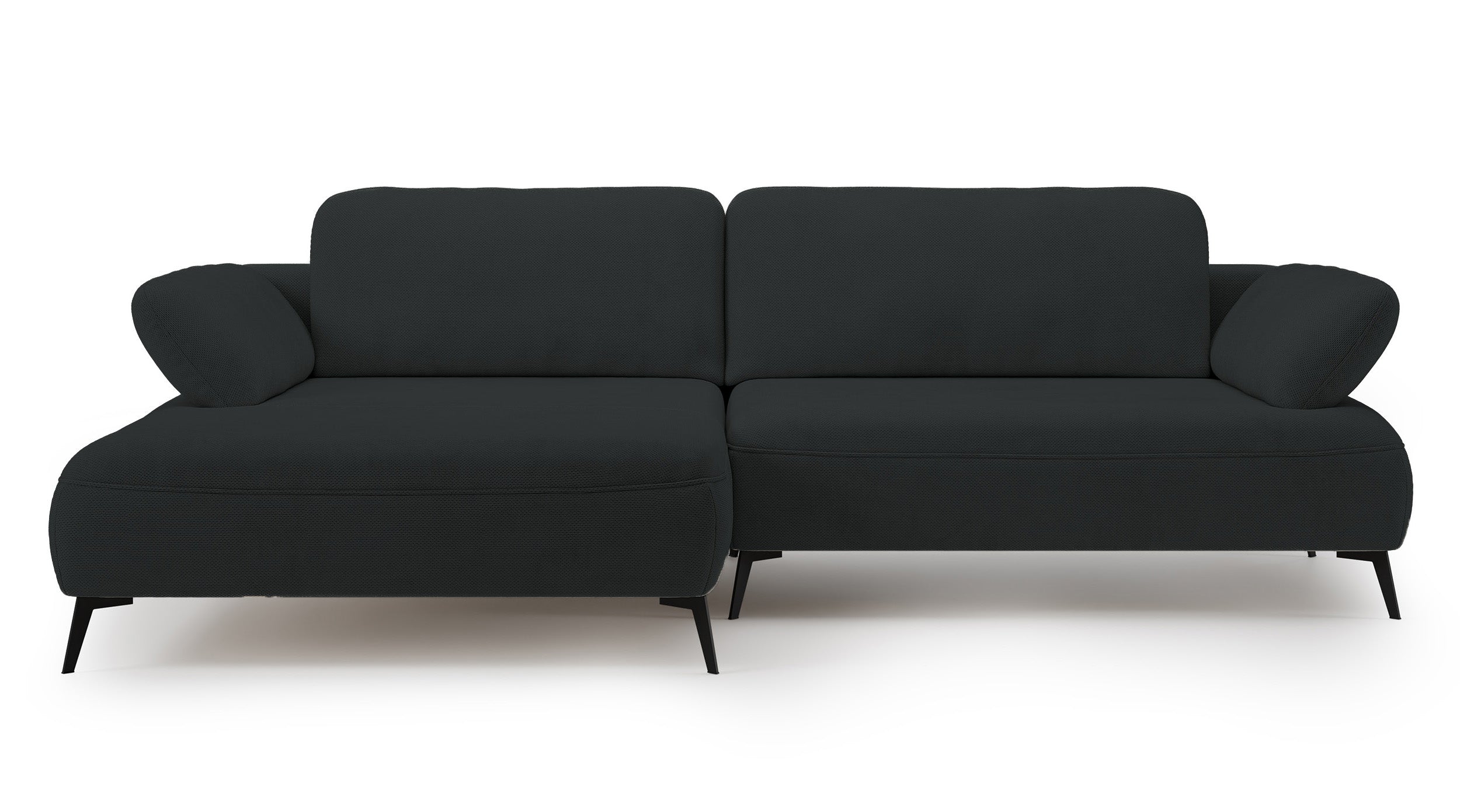 Ecksofa mit Schlaffunktion Avolla, L-förmig, linke Seite, mit Stauraum, graphitfarbener hydrophober Chenille-Stoff