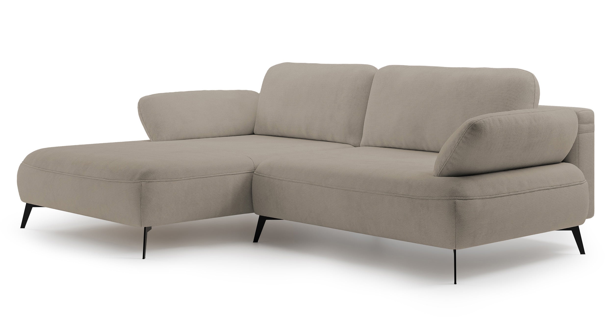 Ecksofa mit Schlaffunktion Avolla, L-förmig, linksseitig, mit Stauraum, dunkelbeige, hydrophober Chenille-Stoff