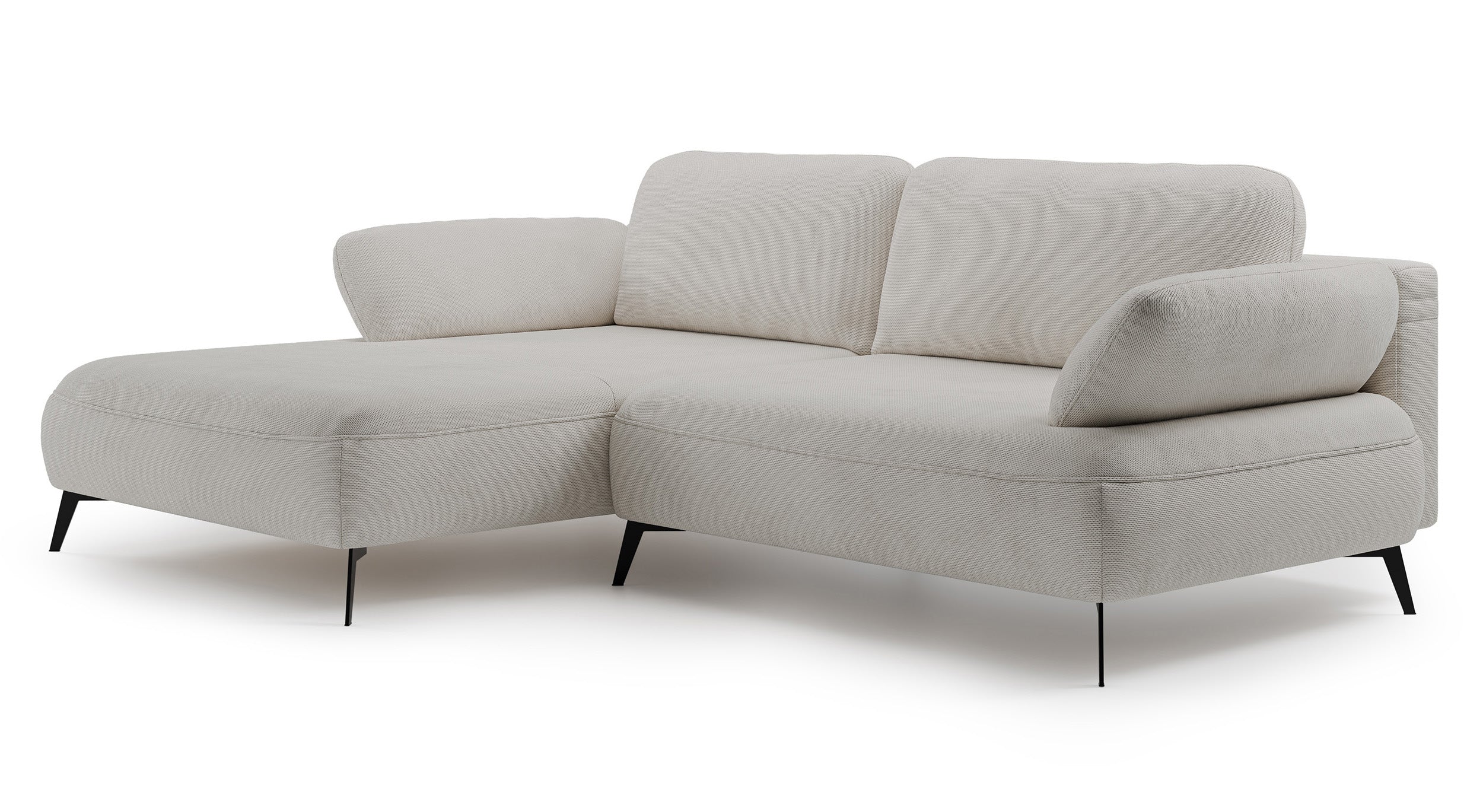 Ecksofa mit Schlaffunktion Avolla, L-förmig, linksseitig, mit Stauraum, grau-beiger hydrophober Chenille-Bezug