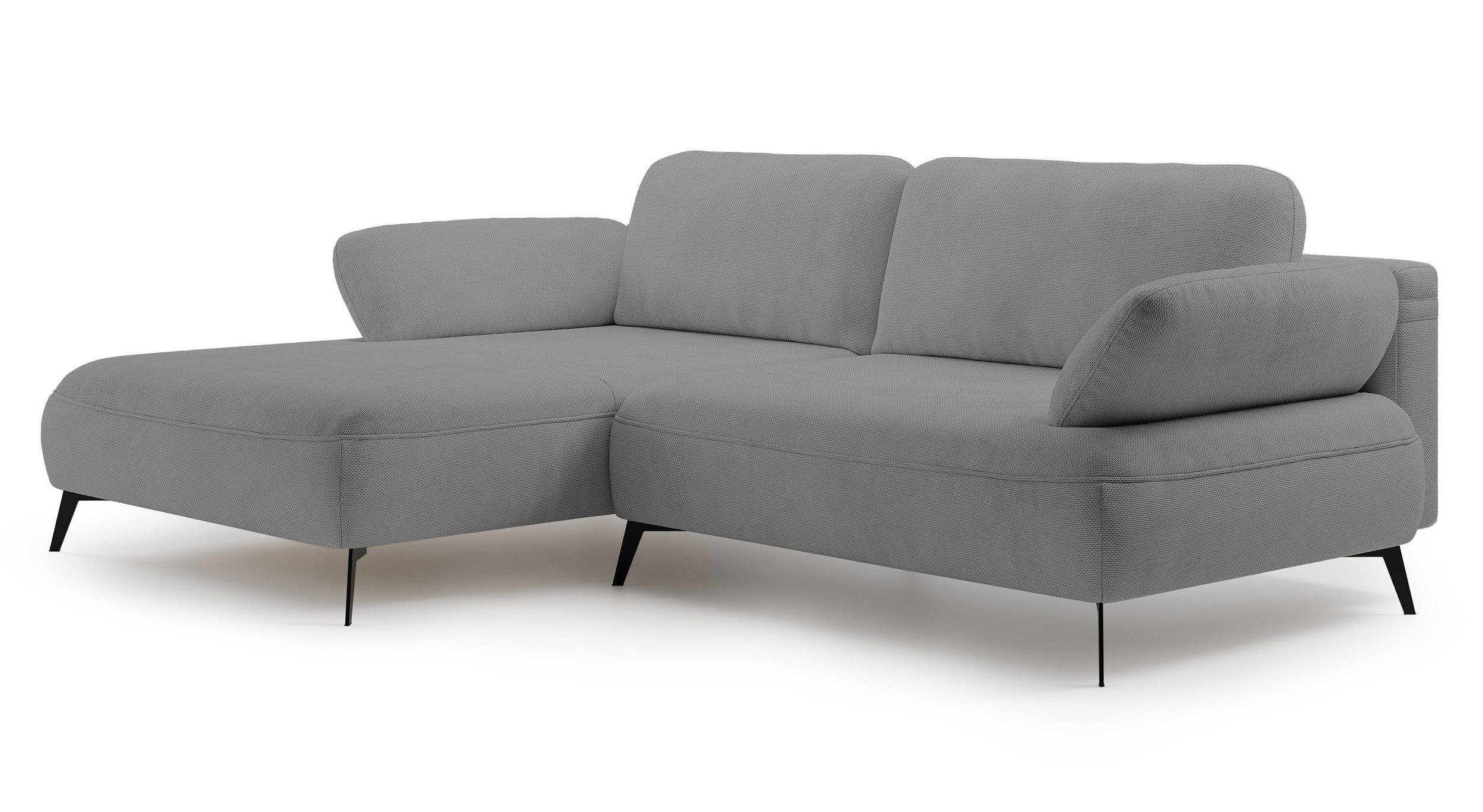 Ecksofa mit Schlaffunktion Avolla, L-förmig, linksseitig, mit Stauraum, grauer hydrophober Chenille-Stoff