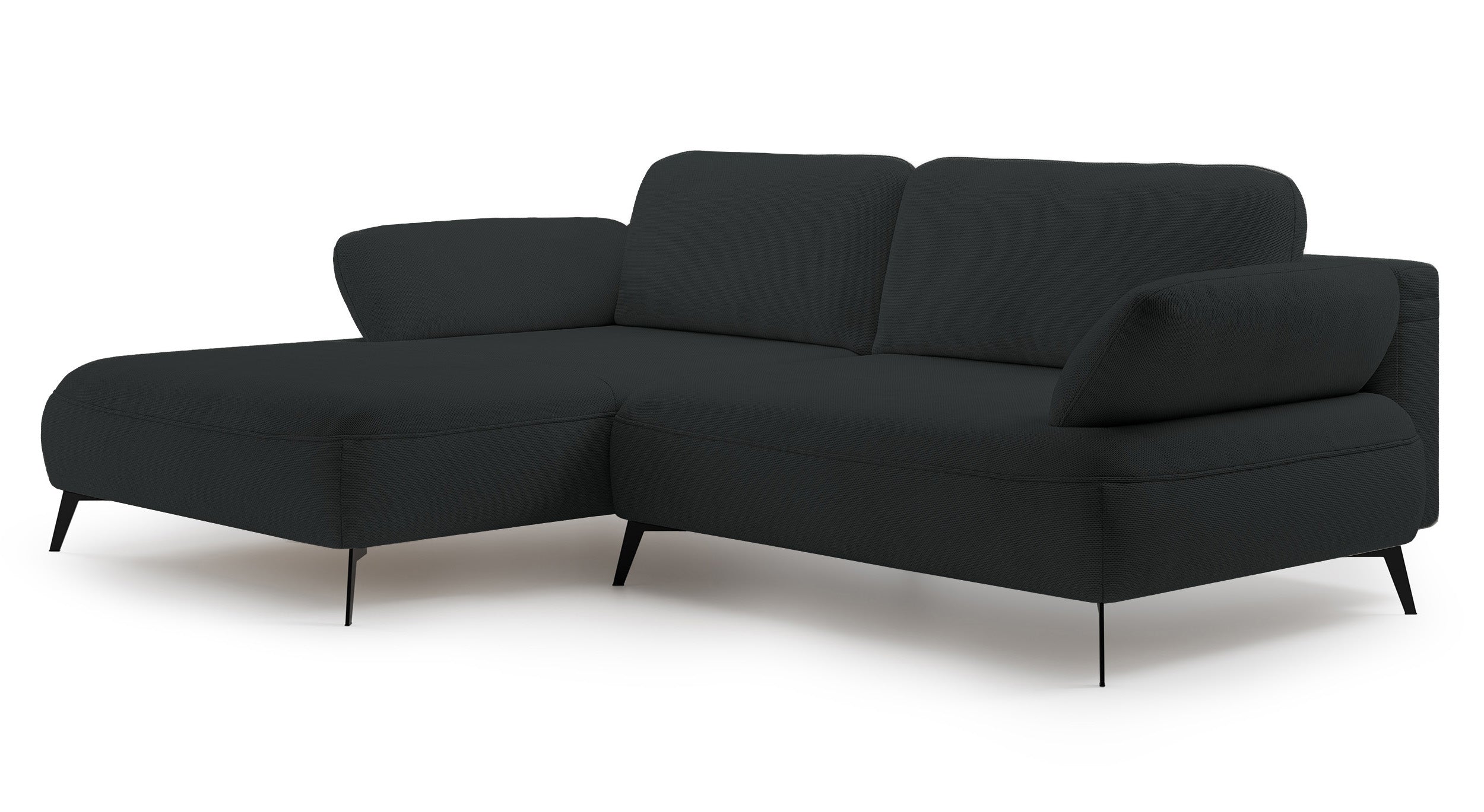Ecksofa mit Schlaffunktion Avolla, L-förmig, linke Seite, mit Stauraum, graphitfarbener hydrophober Chenille-Stoff