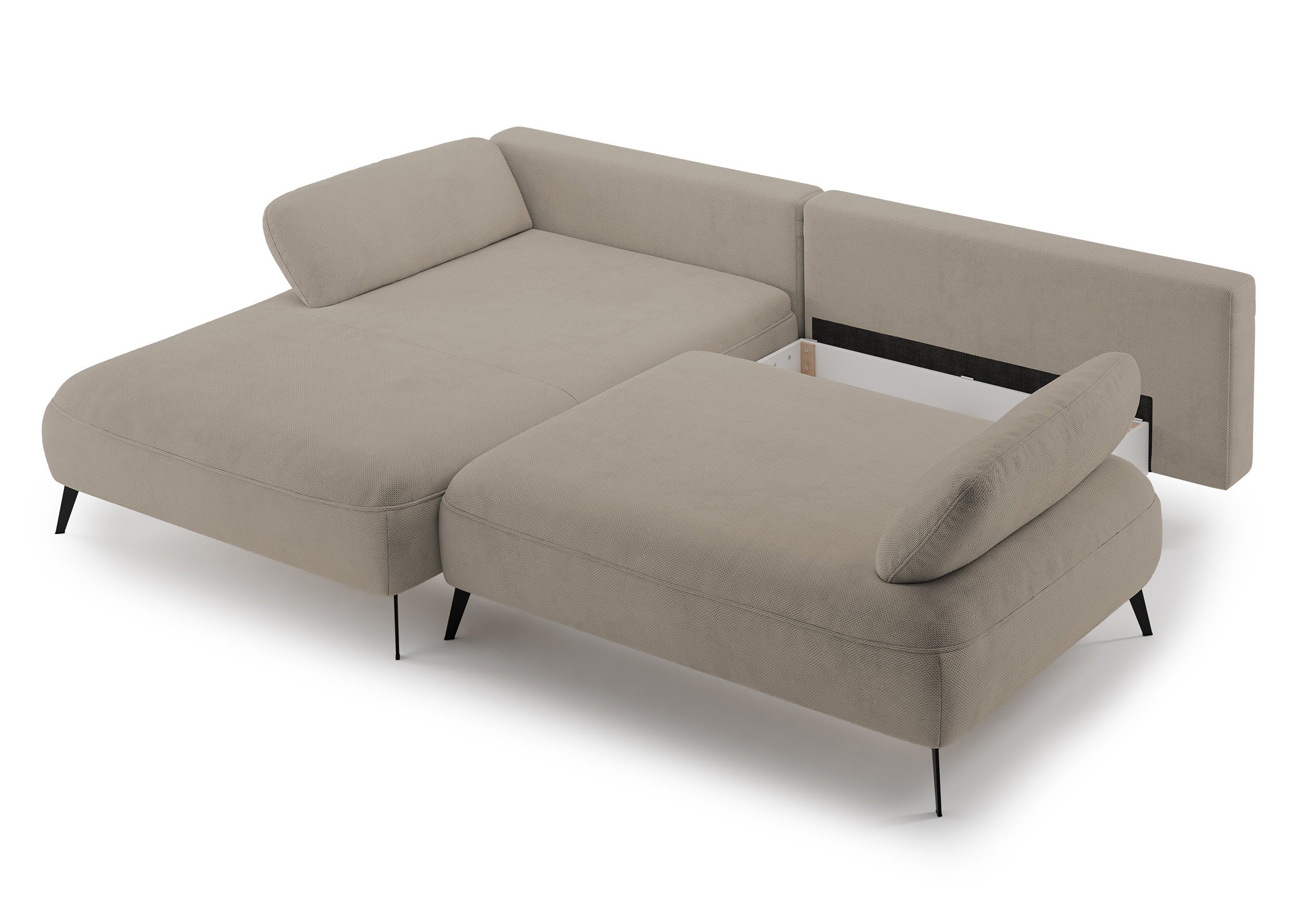 Ecksofa mit Schlaffunktion Avolla, L-förmig, linksseitig, mit Stauraum, dunkelbeige, hydrophober Chenille-Stoff