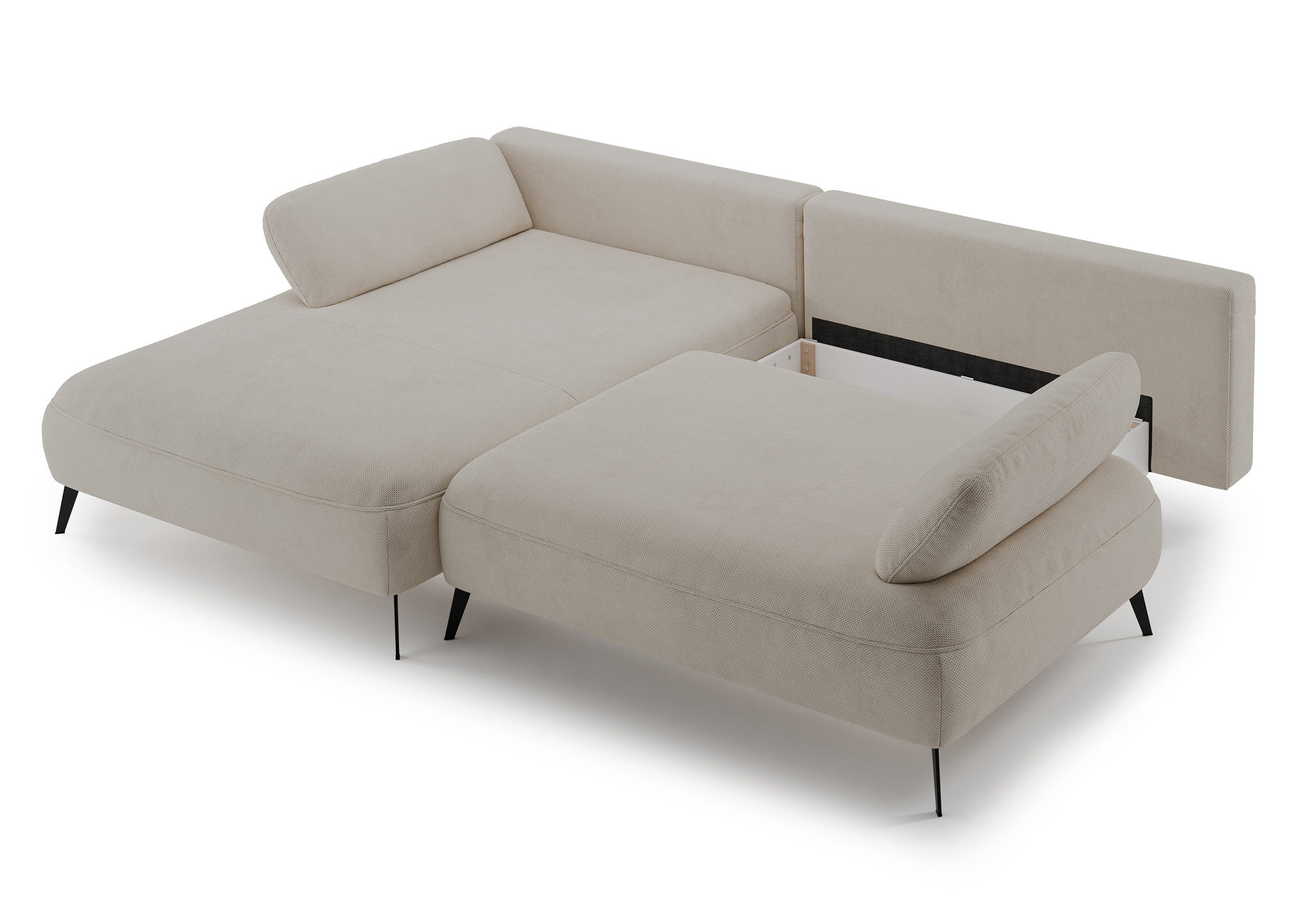 Ecksofa mit Schlaffunktion Avolla, L-förmig, linksseitig, mit Stauraum, beige, hydrophobes Chenille