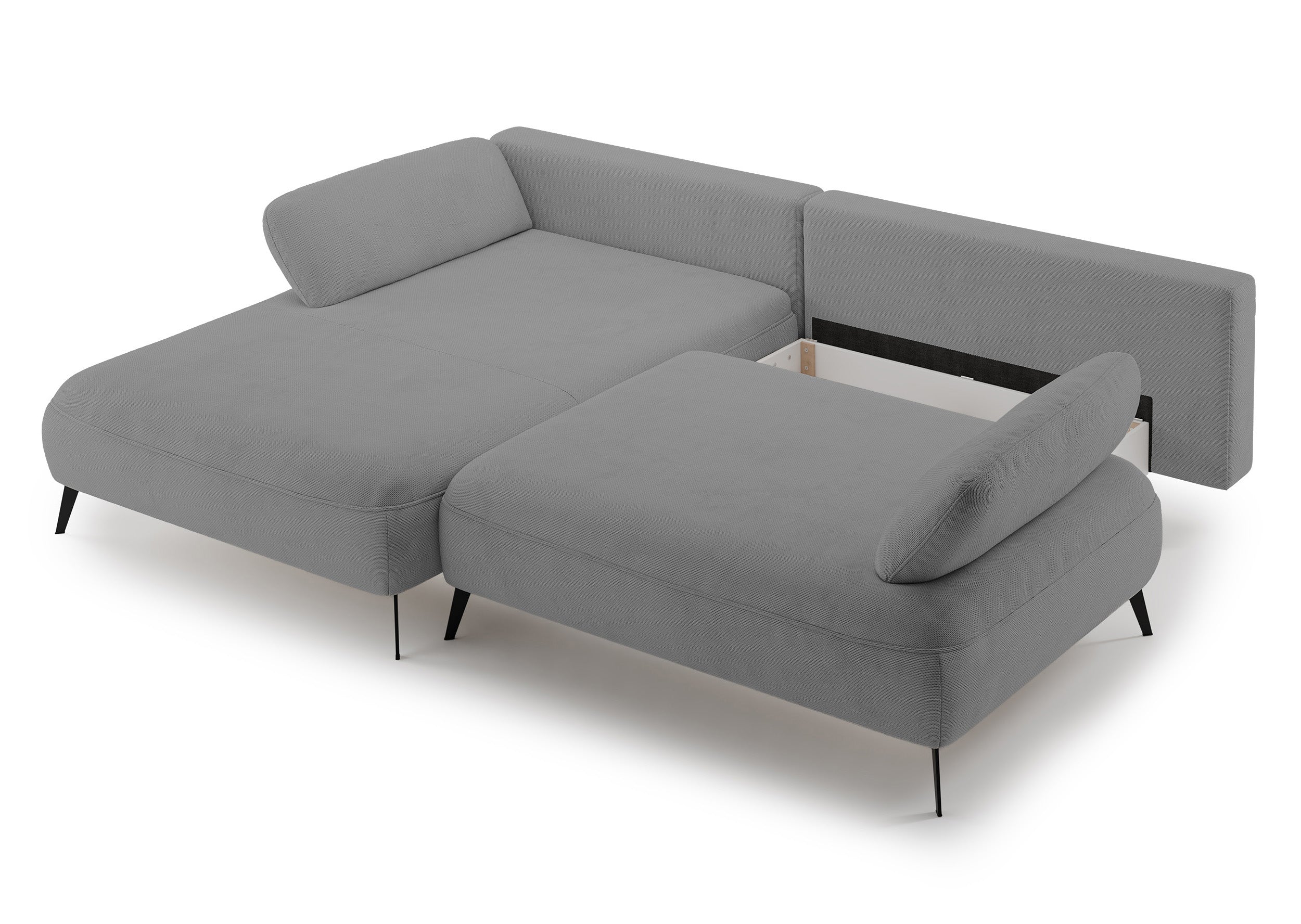 Ecksofa mit Schlaffunktion Avolla, L-förmig, linksseitig, mit Stauraum, grauer hydrophober Chenille-Stoff