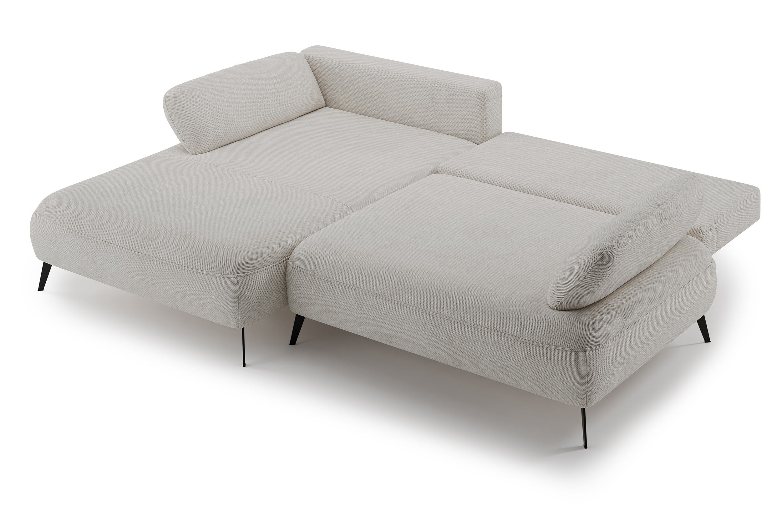 Ecksofa mit Schlaffunktion Avolla, L-förmig, linksseitig, mit Stauraum, grau-beiger hydrophober Chenille-Bezug