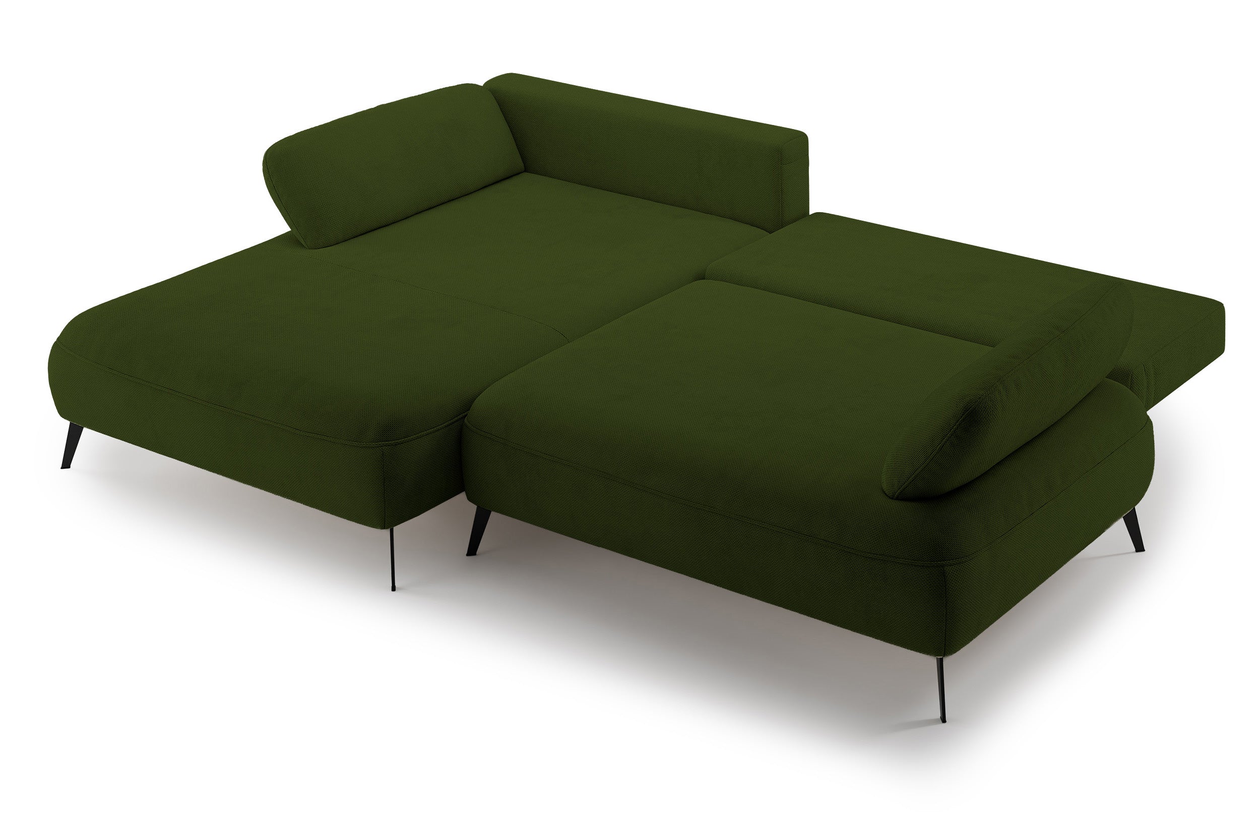 Ecksofa mit Schlaffunktion Avolla, L-förmig, linksseitig, mit Stauraum, olivgrüner hydrophober Chenillestoff