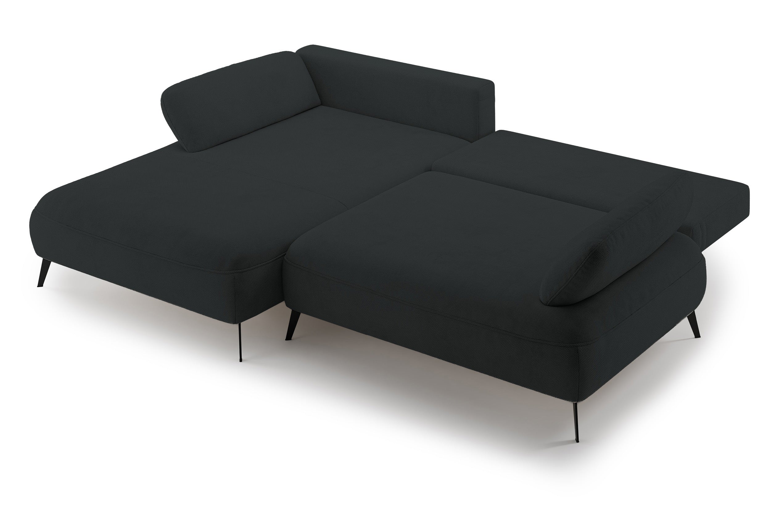 Ecksofa mit Schlaffunktion Avolla, L-förmig, linke Seite, mit Stauraum, graphitfarbener hydrophober Chenille-Stoff