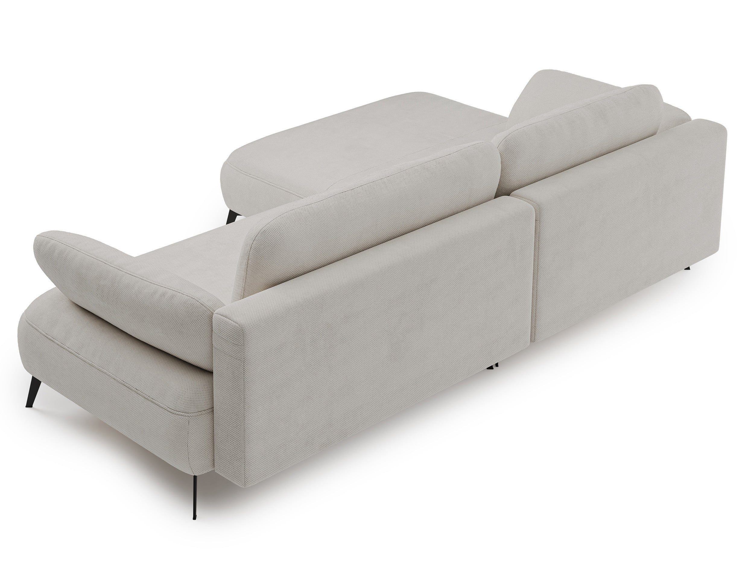 Ecksofa mit Schlaffunktion Avolla, L-förmig, linksseitig, mit Stauraum, grau-beiger hydrophober Chenille-Bezug