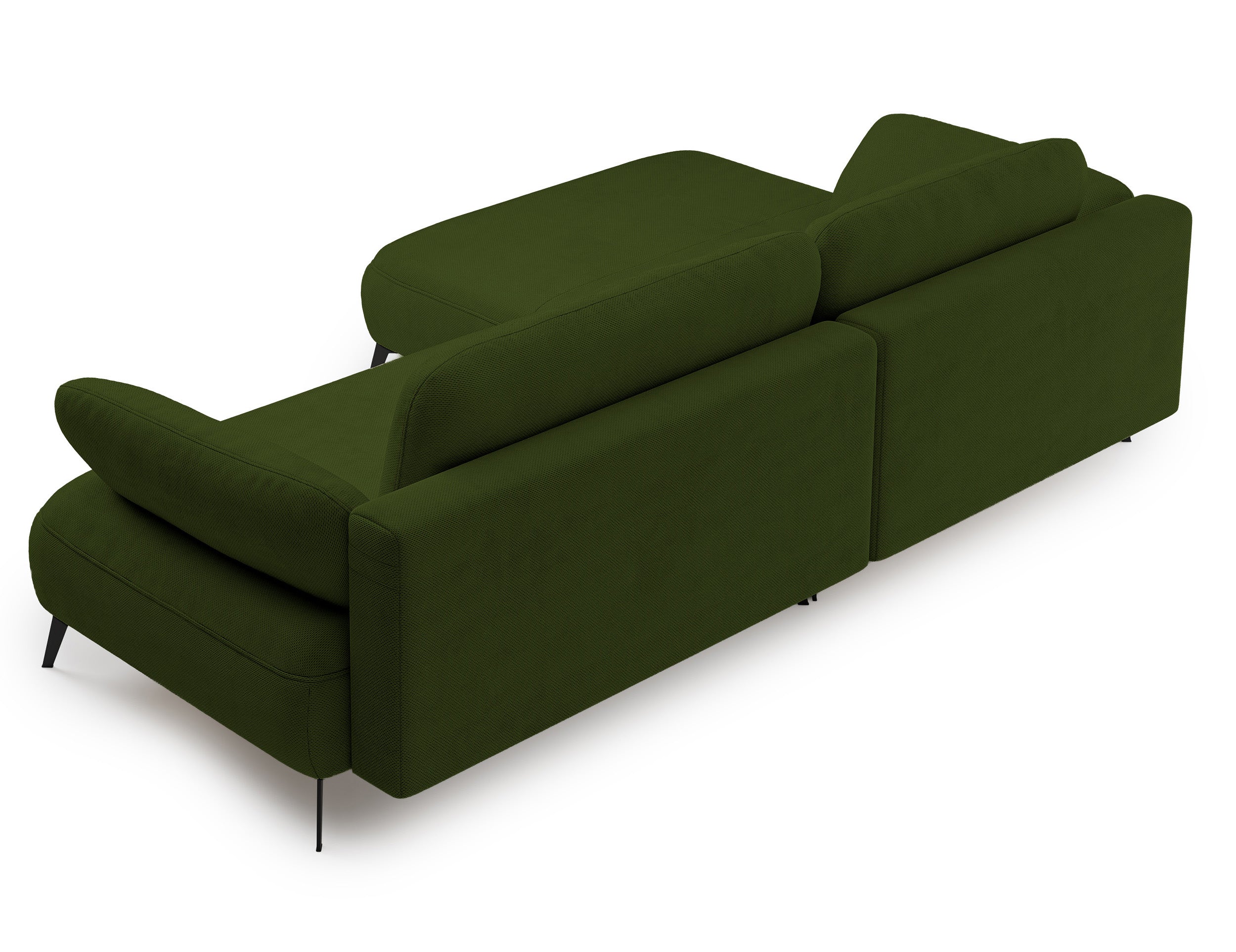 Ecksofa mit Schlaffunktion Avolla, L-förmig, linksseitig, mit Stauraum, olivgrüner hydrophober Chenillestoff