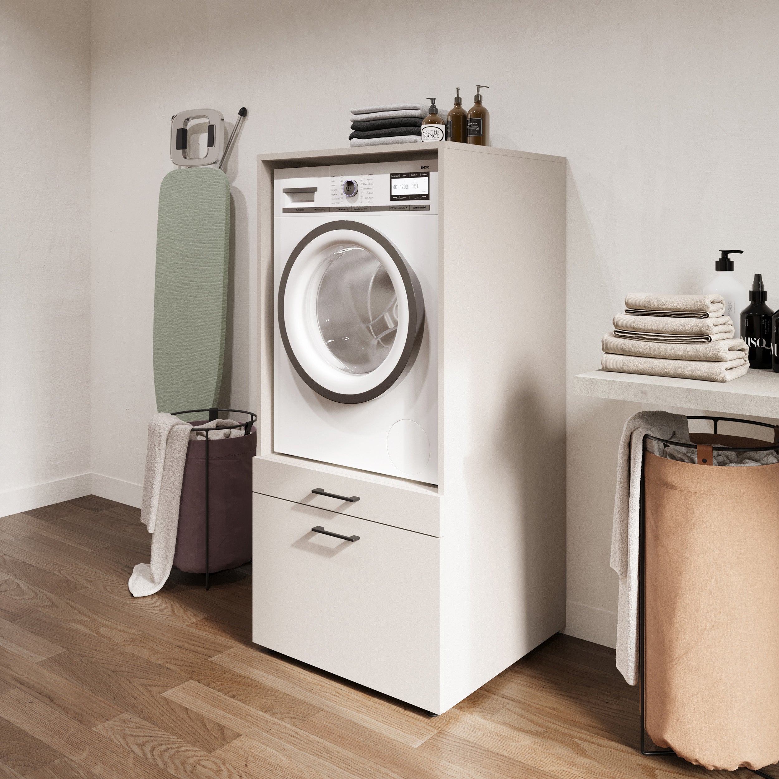 Waschmaschinenschrank Aza mit Schublade und Kaschmir-Regal